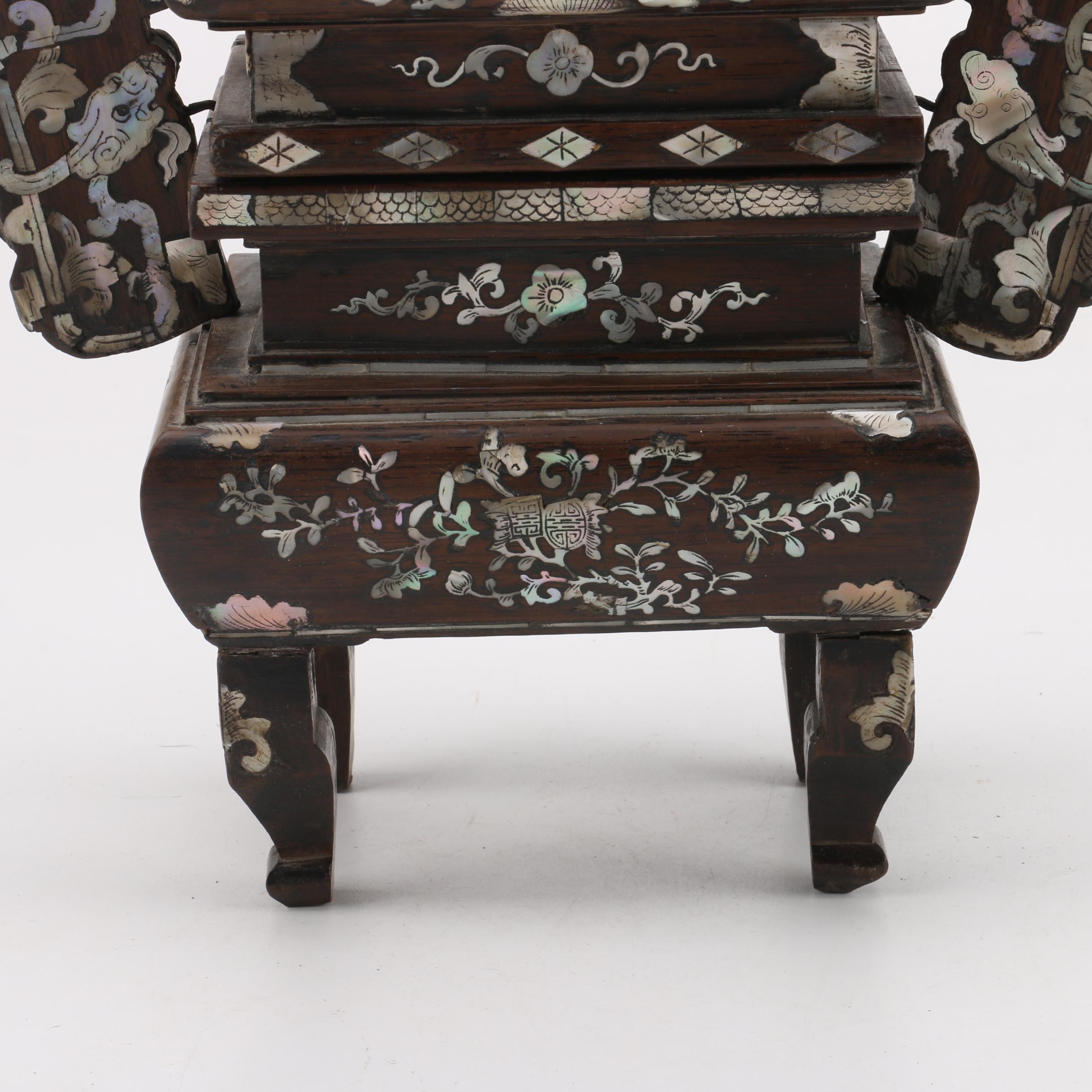 Chinese Decorative Wooden Censer with Inlaid Abalone