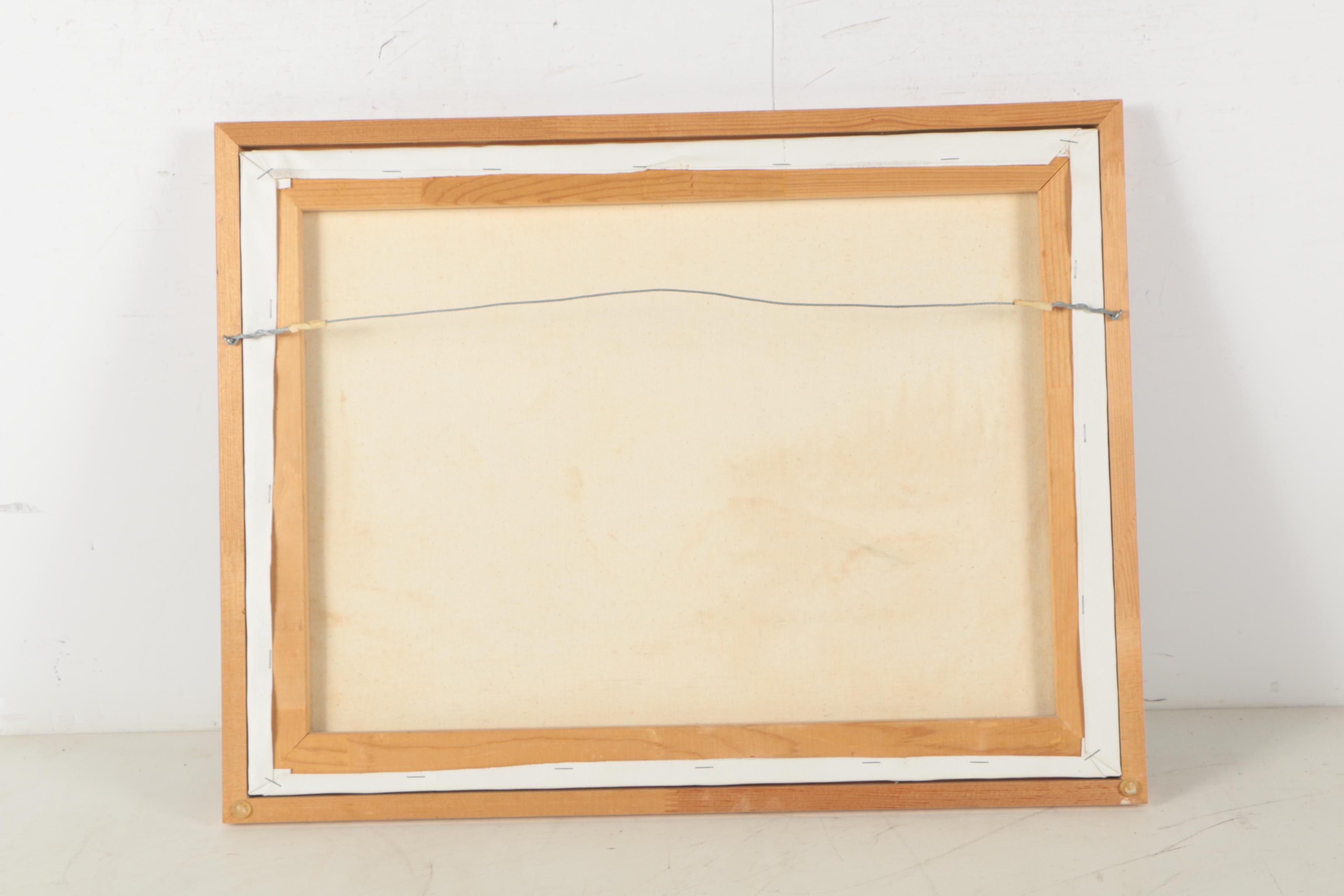 Circa 1980s Oil Painting of Mountain Landscape with Waterfall