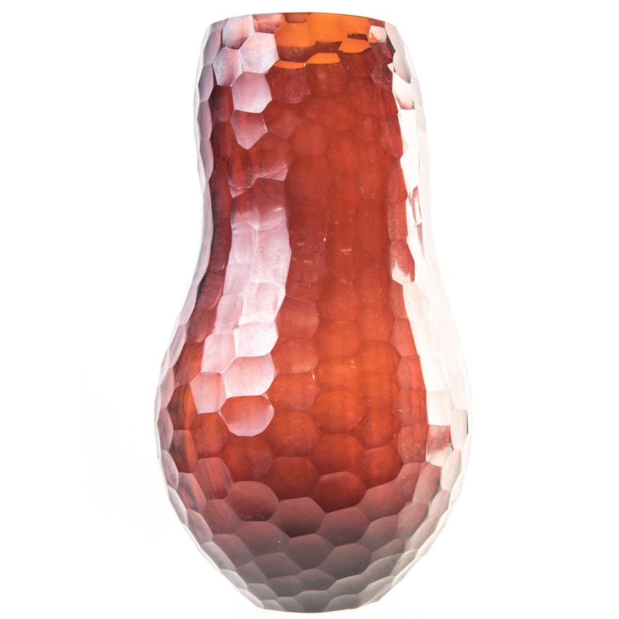 Handmade Amber Tone Art Glass Vase