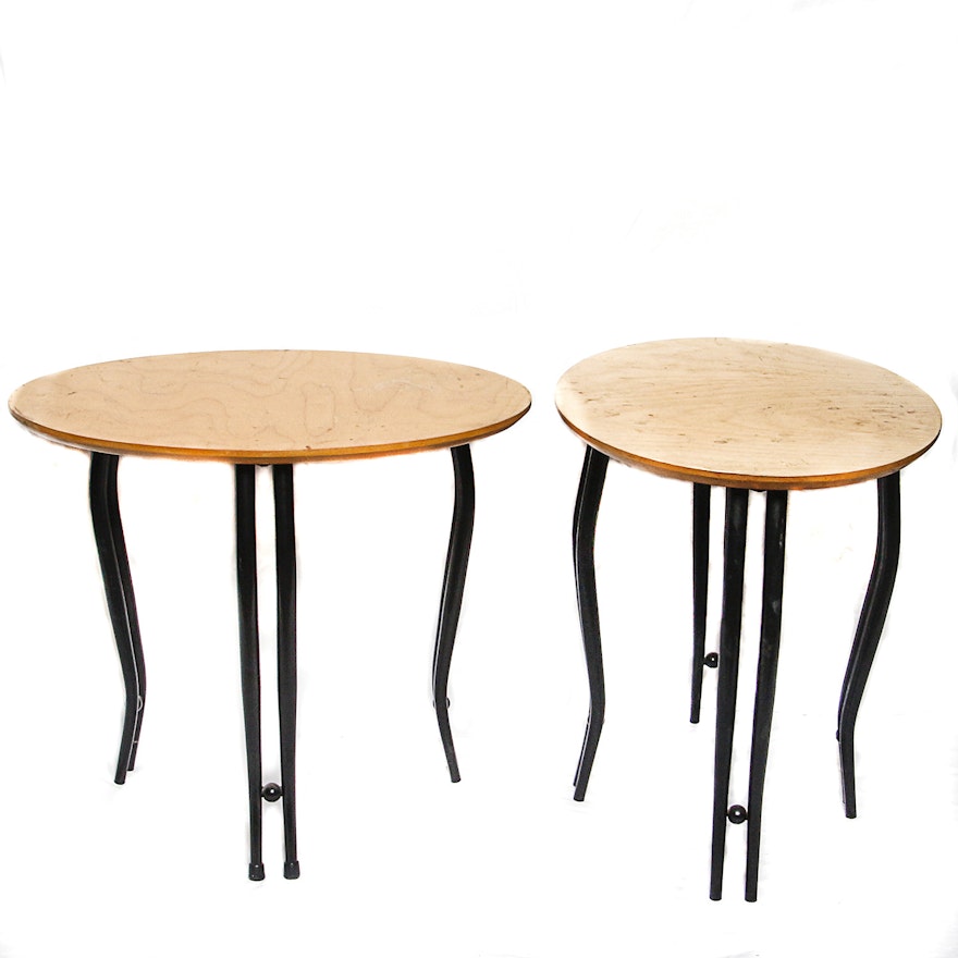 Contemporary Birch Wood and Metal Accent Tables