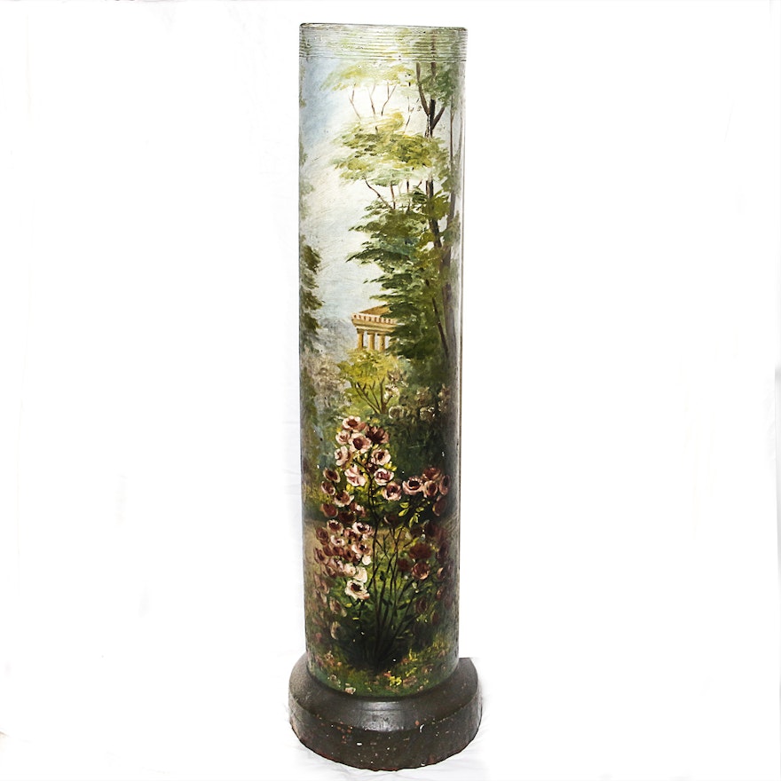 1910 Oil Painting on a Pipe of a Lush Landscape