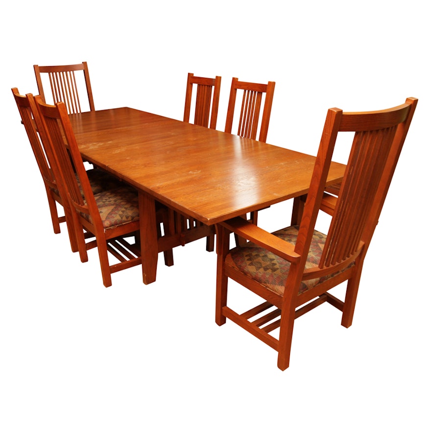 Mission Style Oak Dining Table by Kincaid and Spindle Chairs
