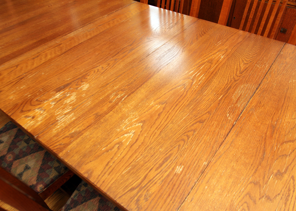 Mission Style Oak Dining Table by Kincaid and Spindle Chairs