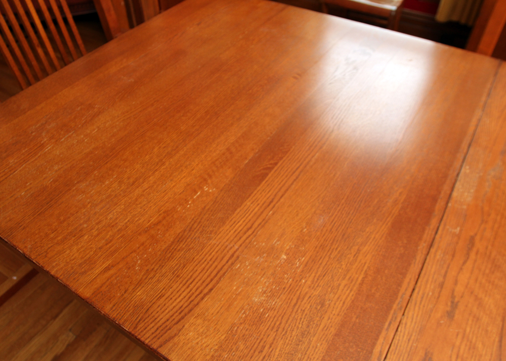 Mission Style Oak Dining Table by Kincaid and Spindle Chairs