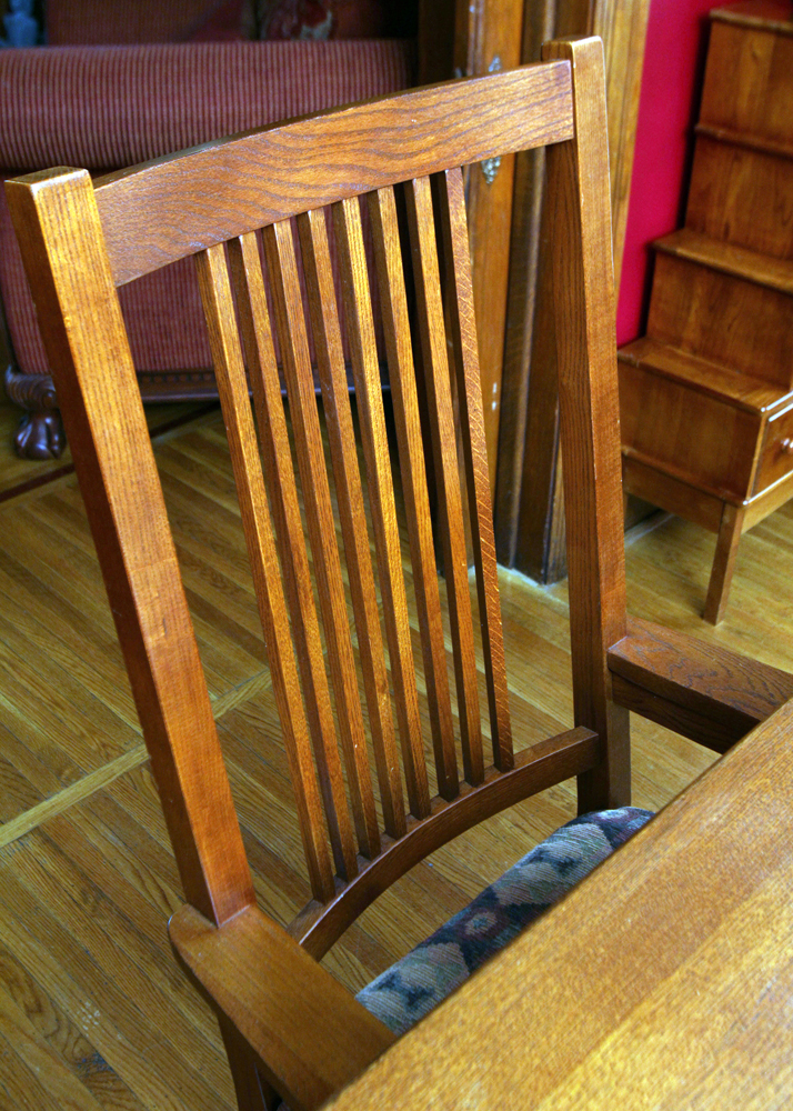 Mission Style Oak Dining Table by Kincaid and Spindle Chairs