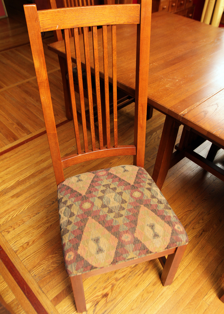 Mission Style Oak Dining Table by Kincaid and Spindle Chairs