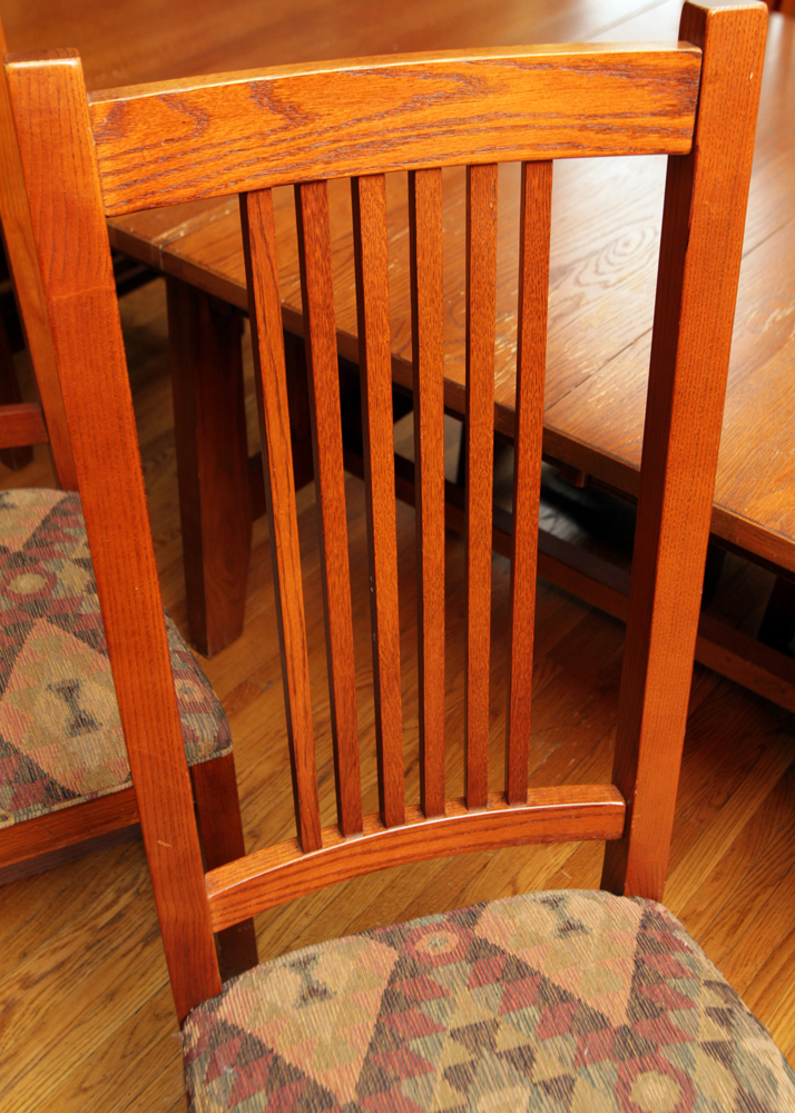 Mission Style Oak Dining Table by Kincaid and Spindle Chairs