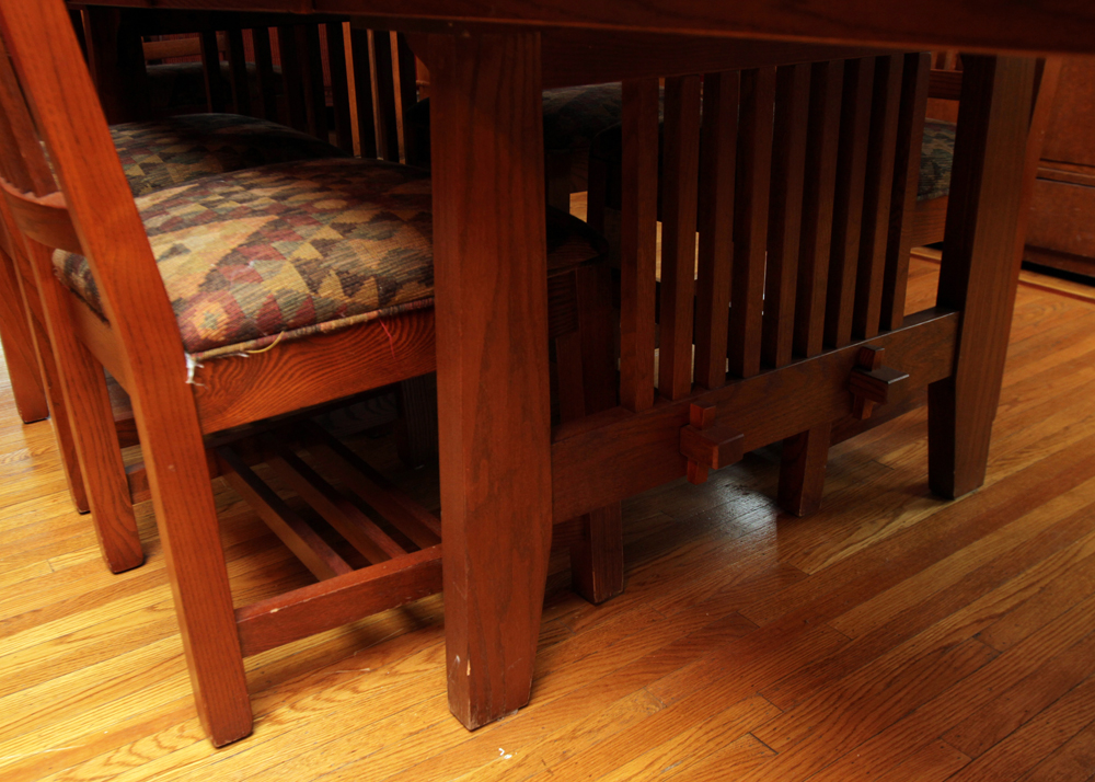 Mission Style Oak Dining Table by Kincaid and Spindle Chairs