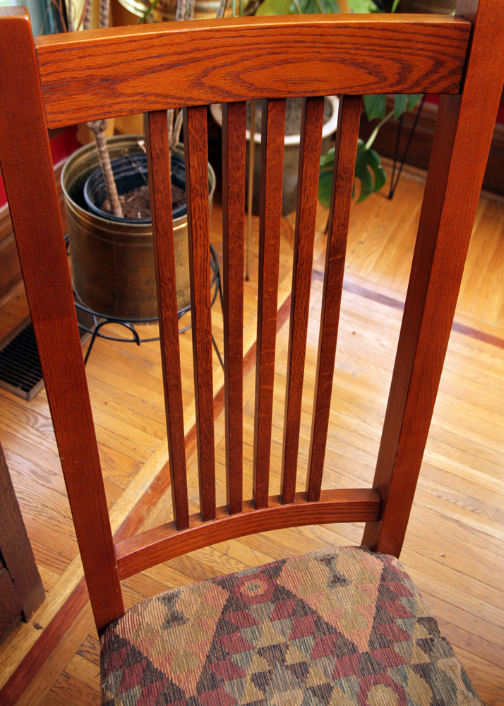 Mission Style Oak Dining Table by Kincaid and Spindle Chairs