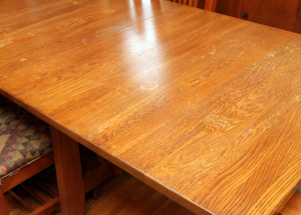 Mission Style Oak Dining Table by Kincaid and Spindle Chairs