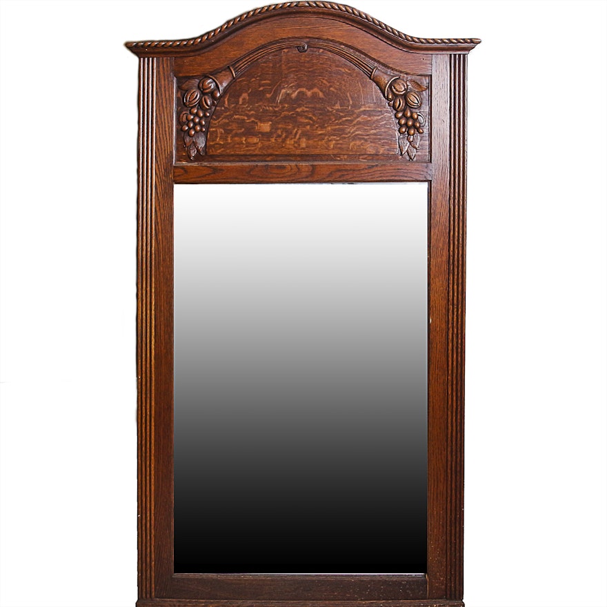 Antique Wood Framed Biedermeier Style Vanity Mirror