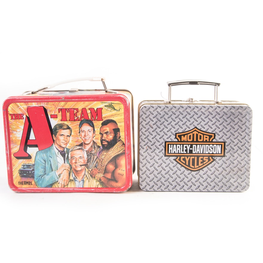 Vintage A-Team and Cntemporary Harley Davidson Lunch Boxes