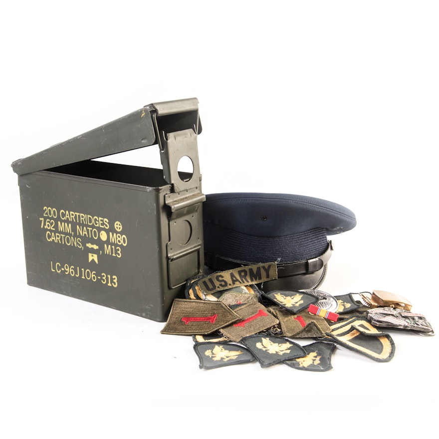 Military Patches, Ammo Box and Dress Uniform Hat
