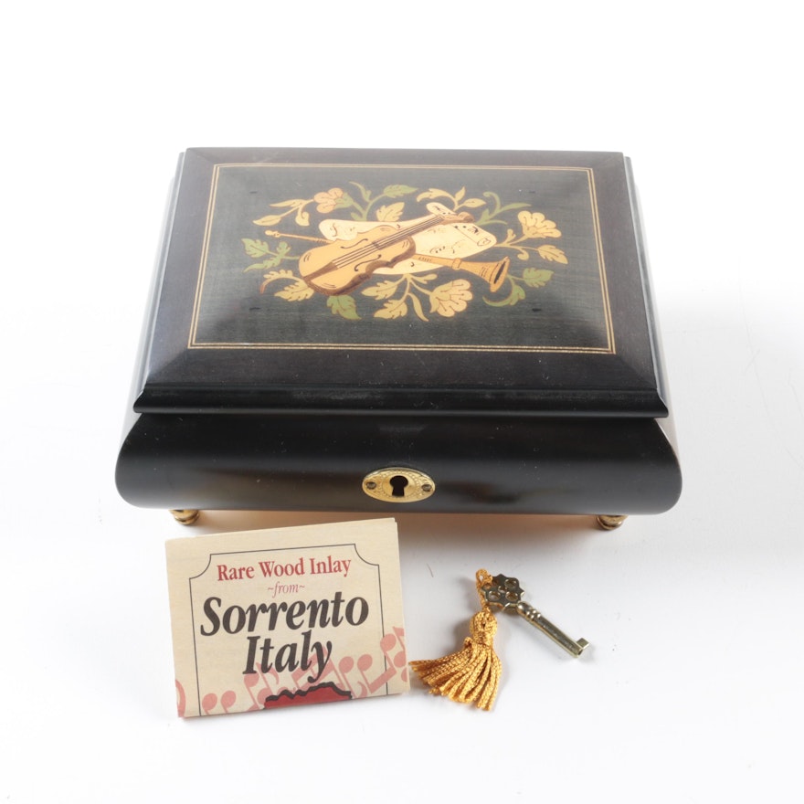 Italian Wood Inlay Musical Jewelry Box