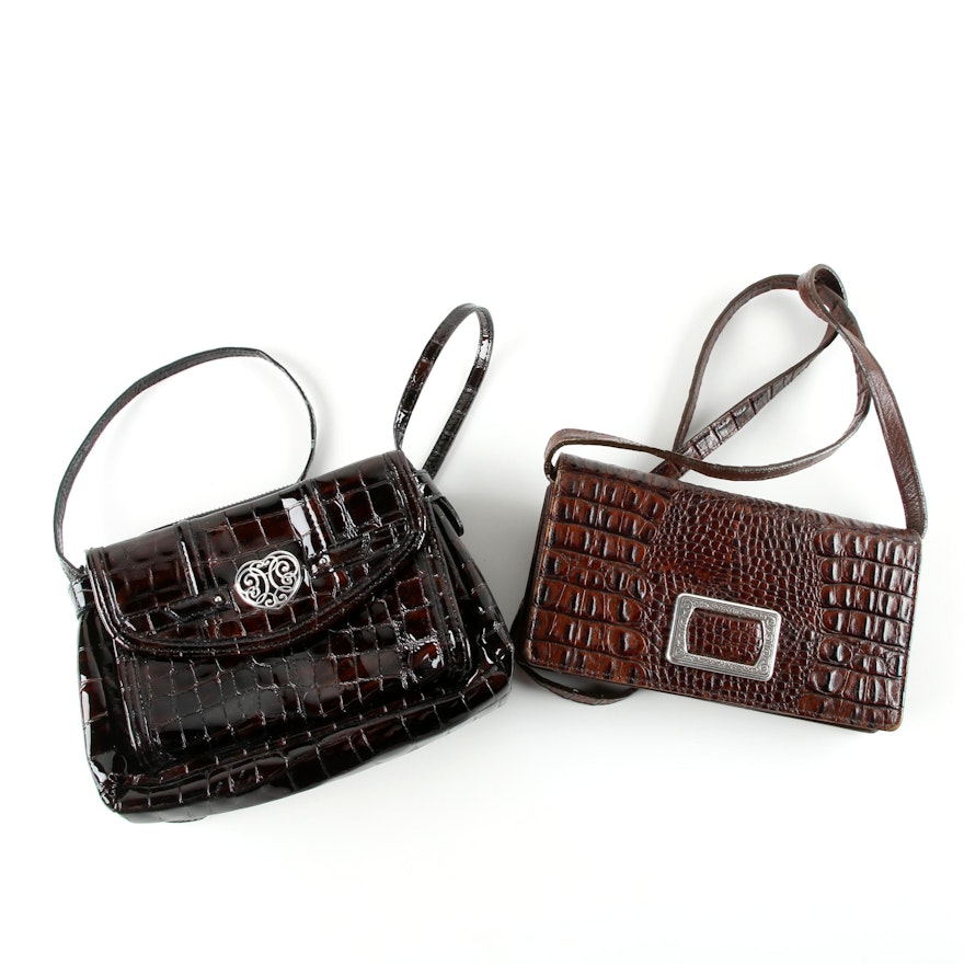 Brighton Embossed Reptile Patterned Brown Leather Handbags