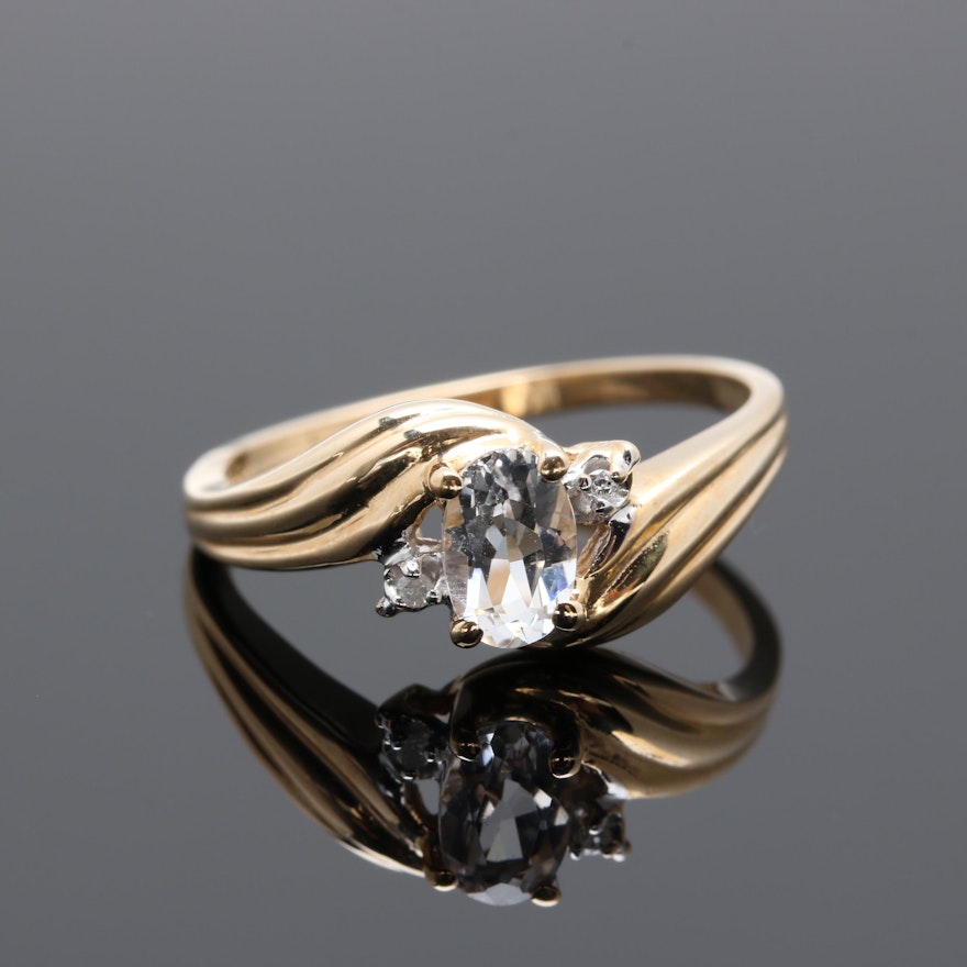 10K Yellow Gold White Topaz and Diamond Ring