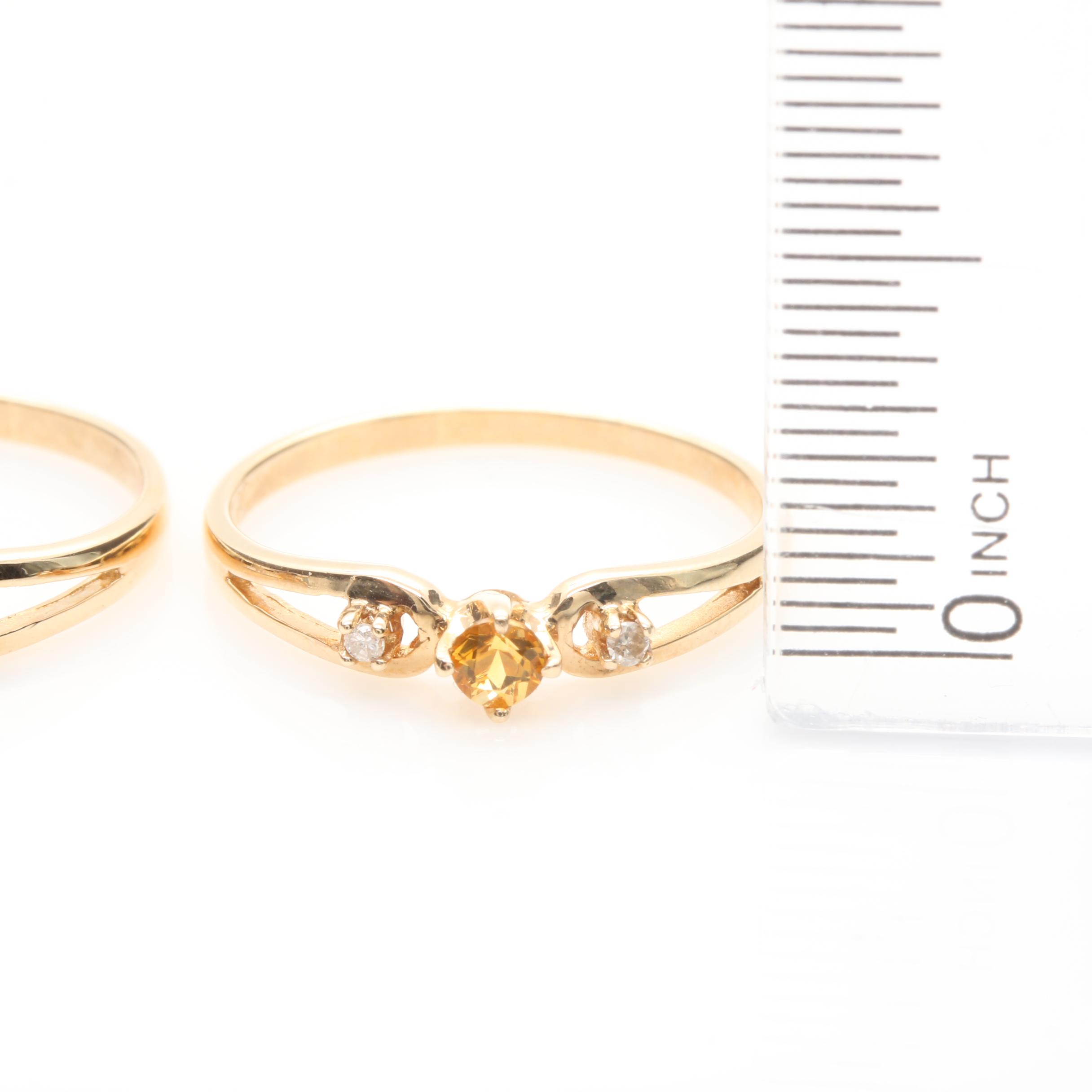 10K Yellow Gold Aquamarine, Citrine, and Diamond Rings