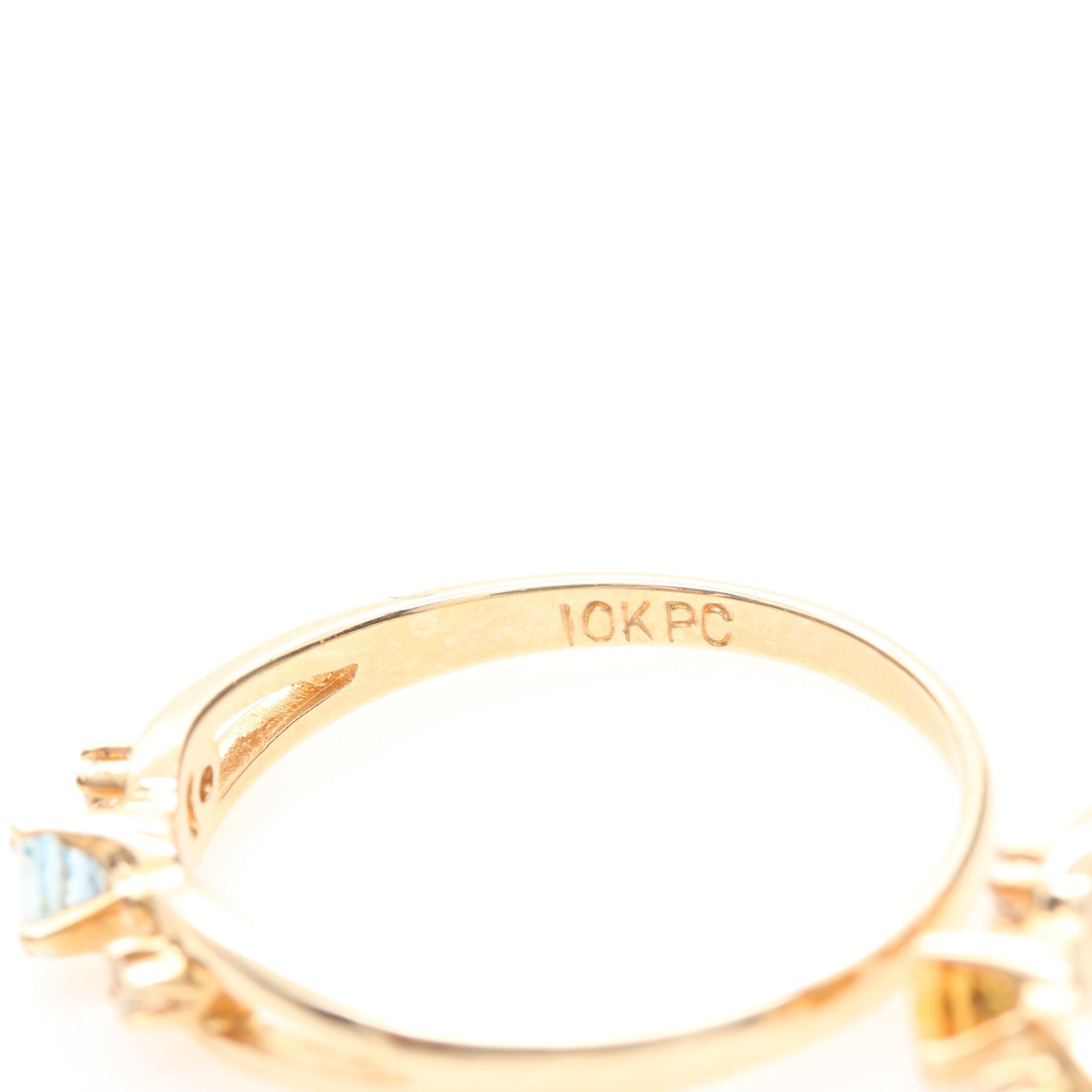 10K Yellow Gold Aquamarine, Citrine, and Diamond Rings