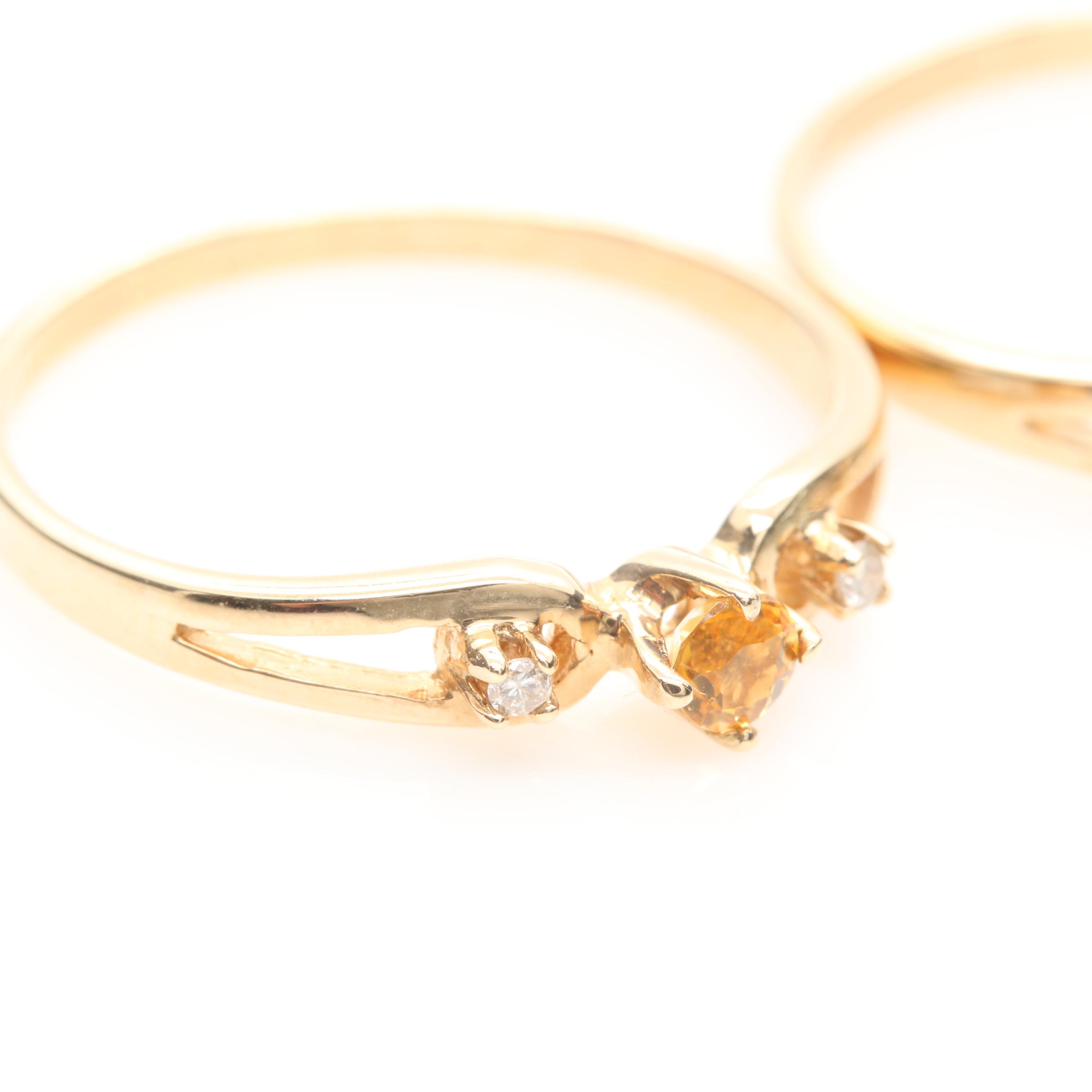10K Yellow Gold Aquamarine, Citrine, and Diamond Rings