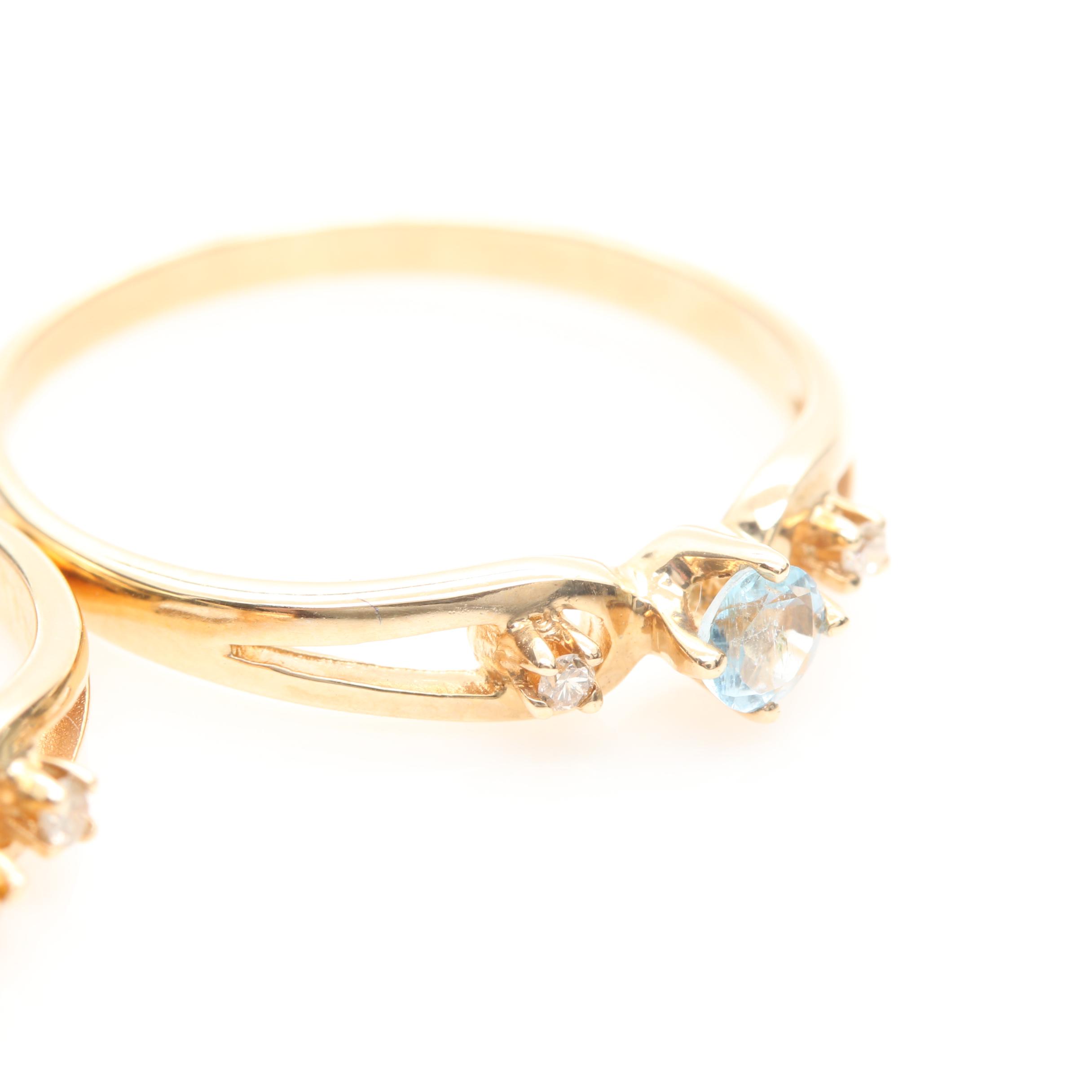 10K Yellow Gold Aquamarine, Citrine, and Diamond Rings