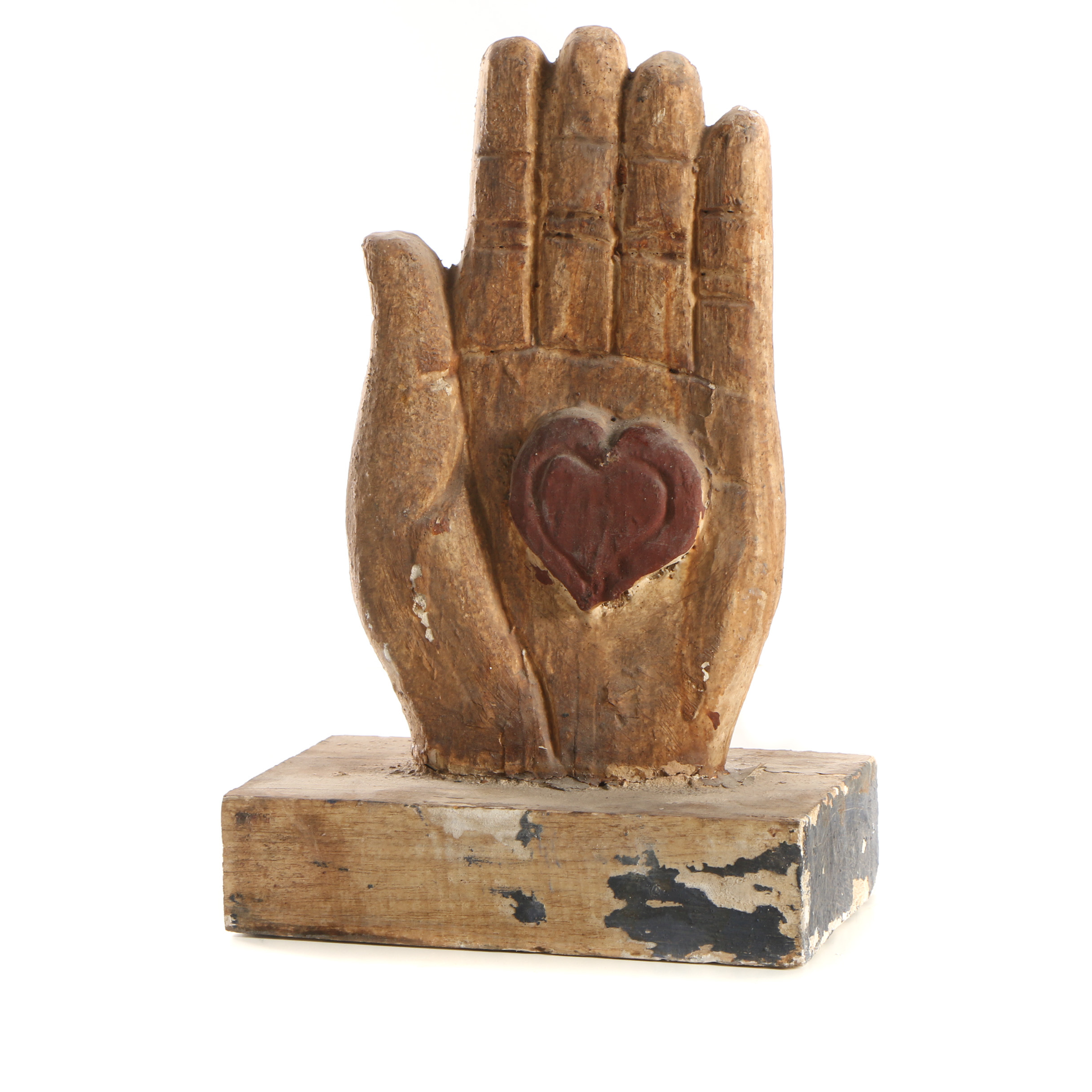 Folk Art Style Polychrome Sculpture of Hand with All Seeing Eye