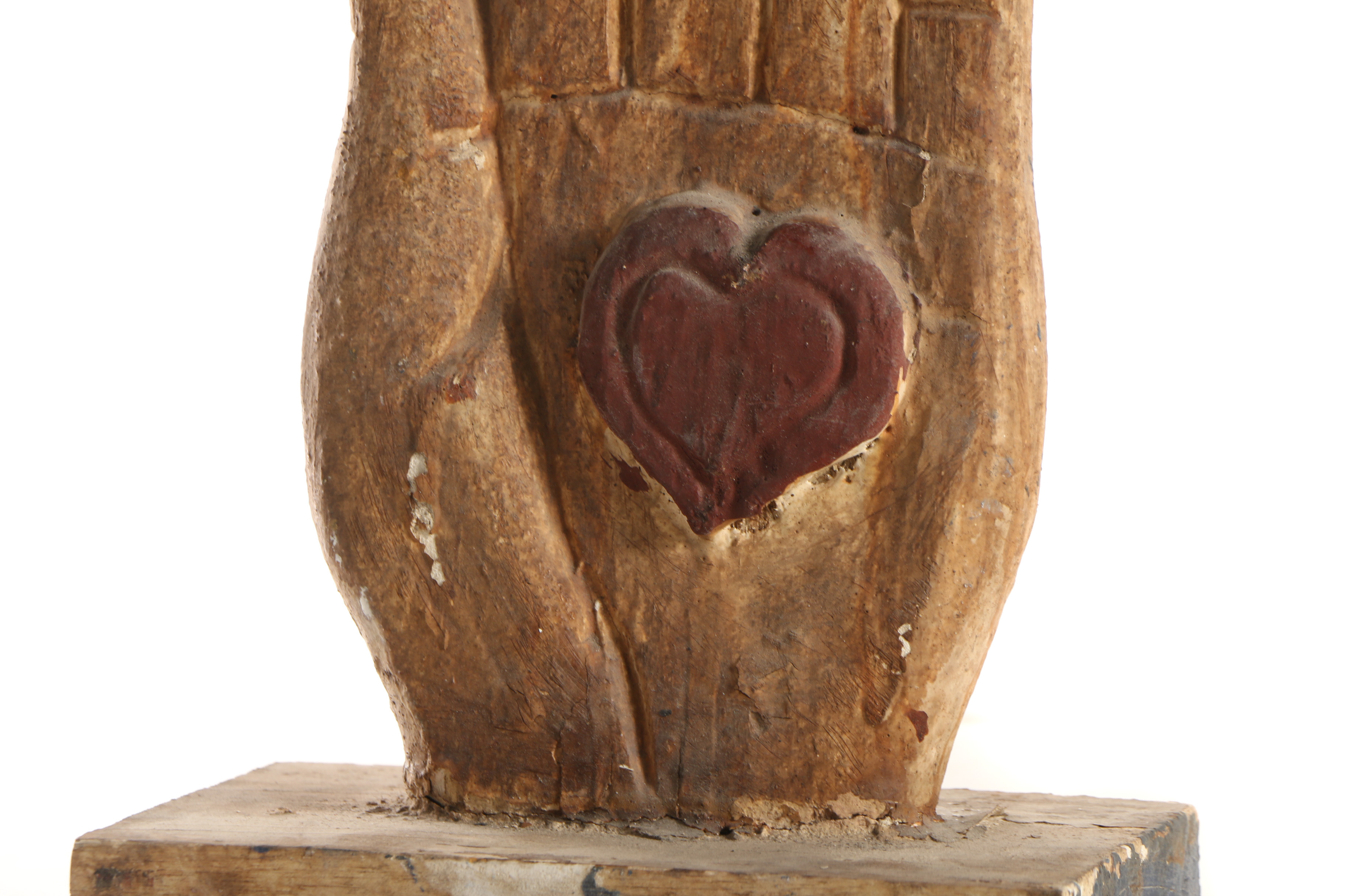 Folk Art Style Polychrome Sculpture of Hand with All Seeing Eye