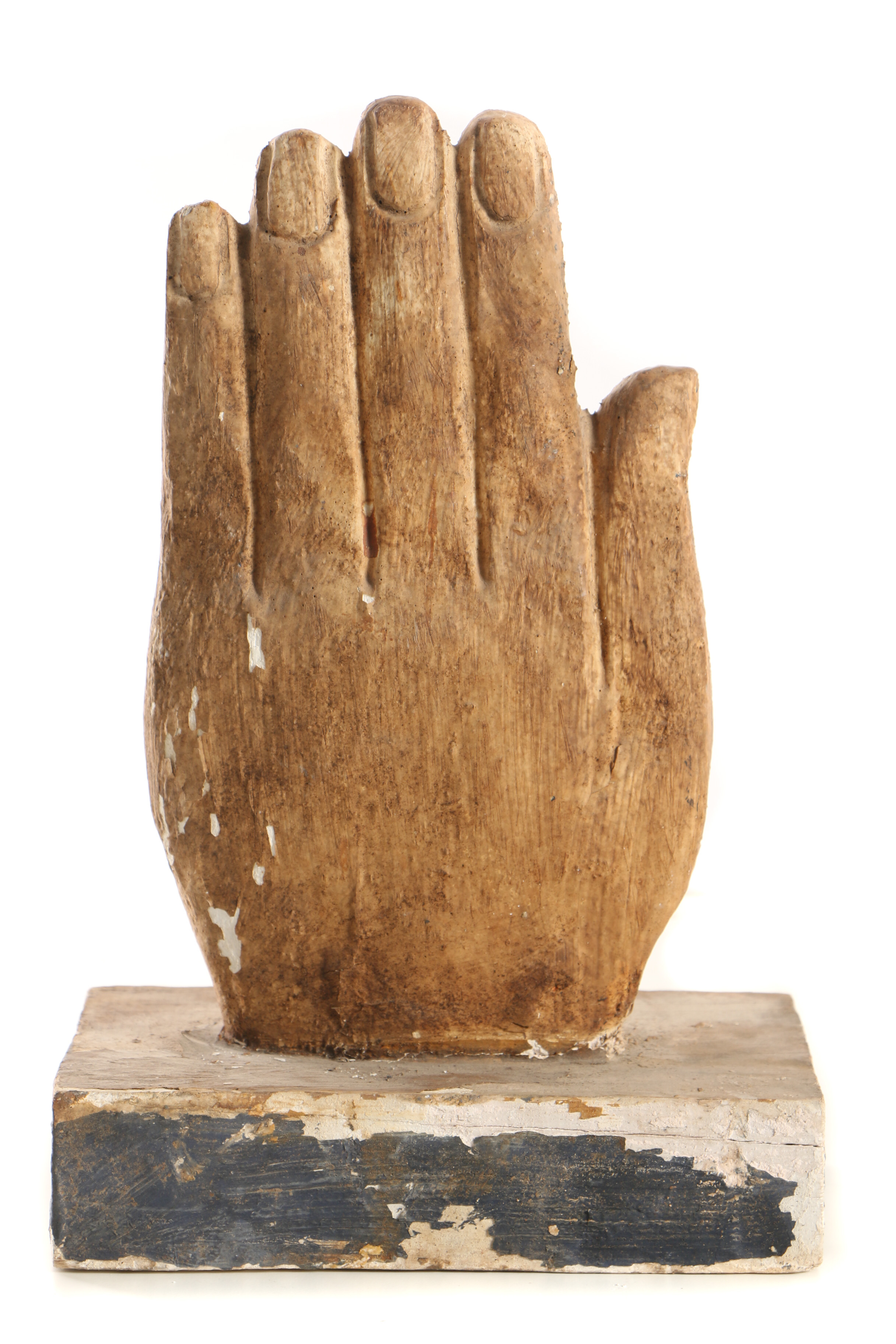 Folk Art Style Polychrome Sculpture of Hand with All Seeing Eye