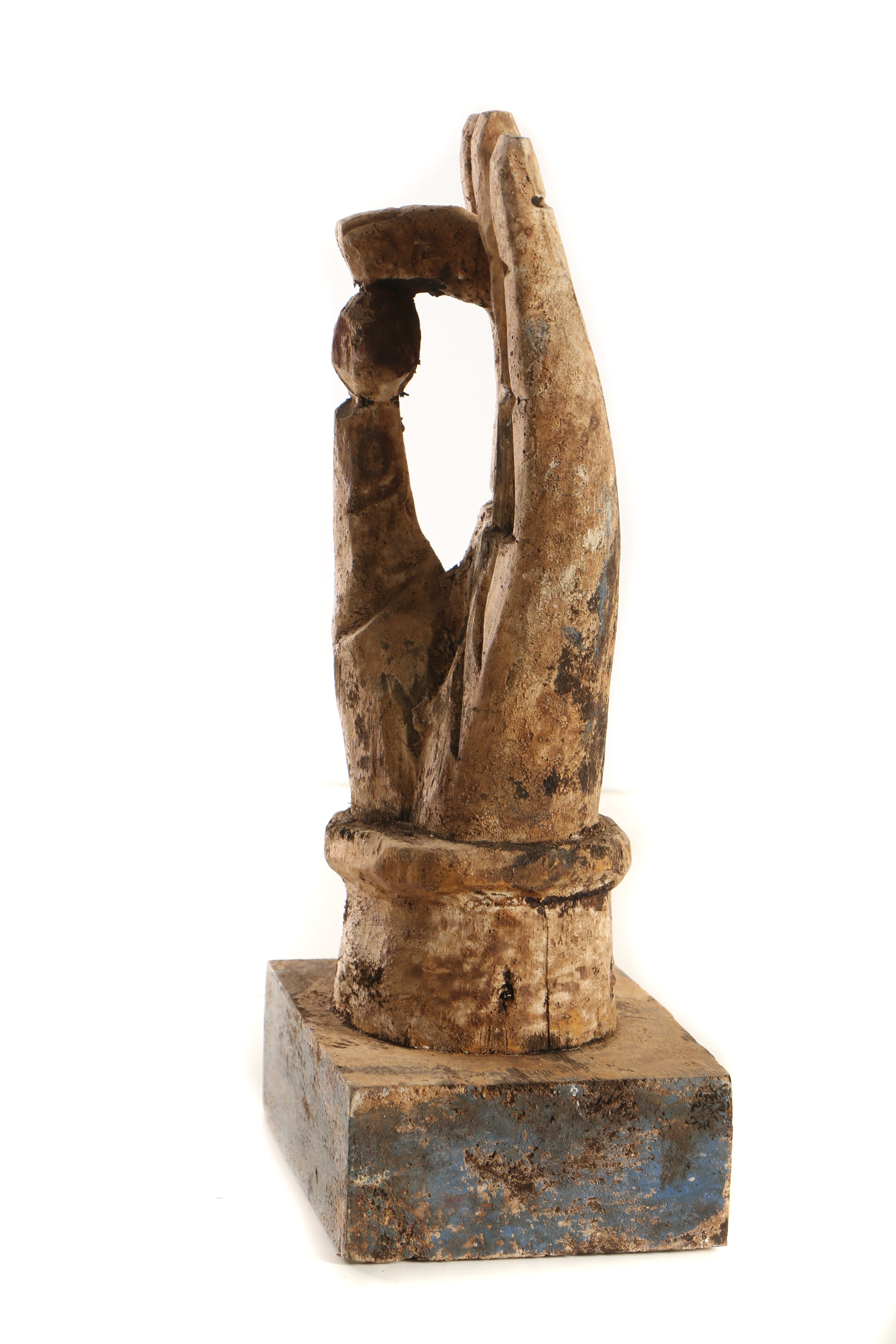 Hand-Carved Wooden Hand Holding a Pearl