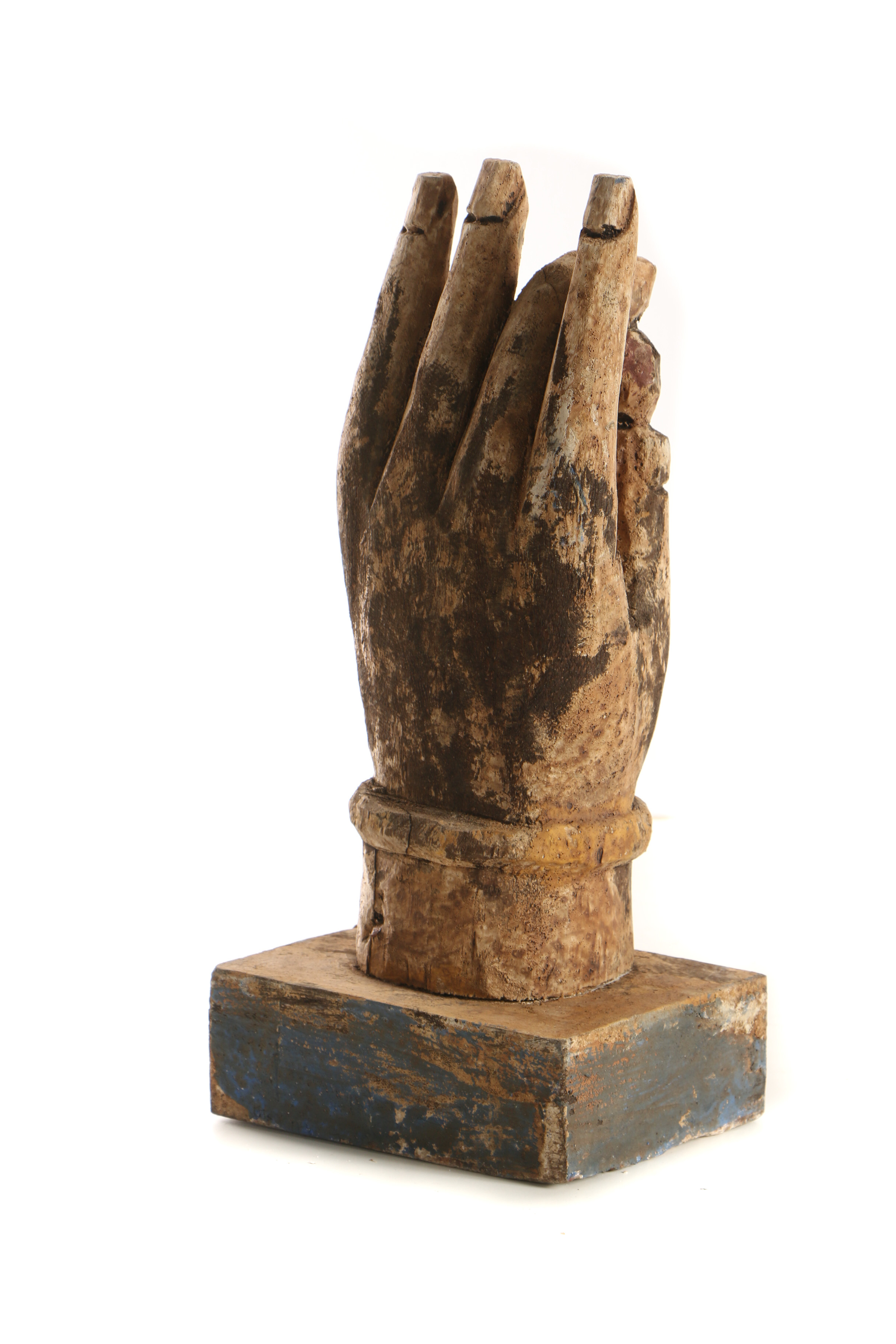 Hand-Carved Wooden Hand Holding a Pearl