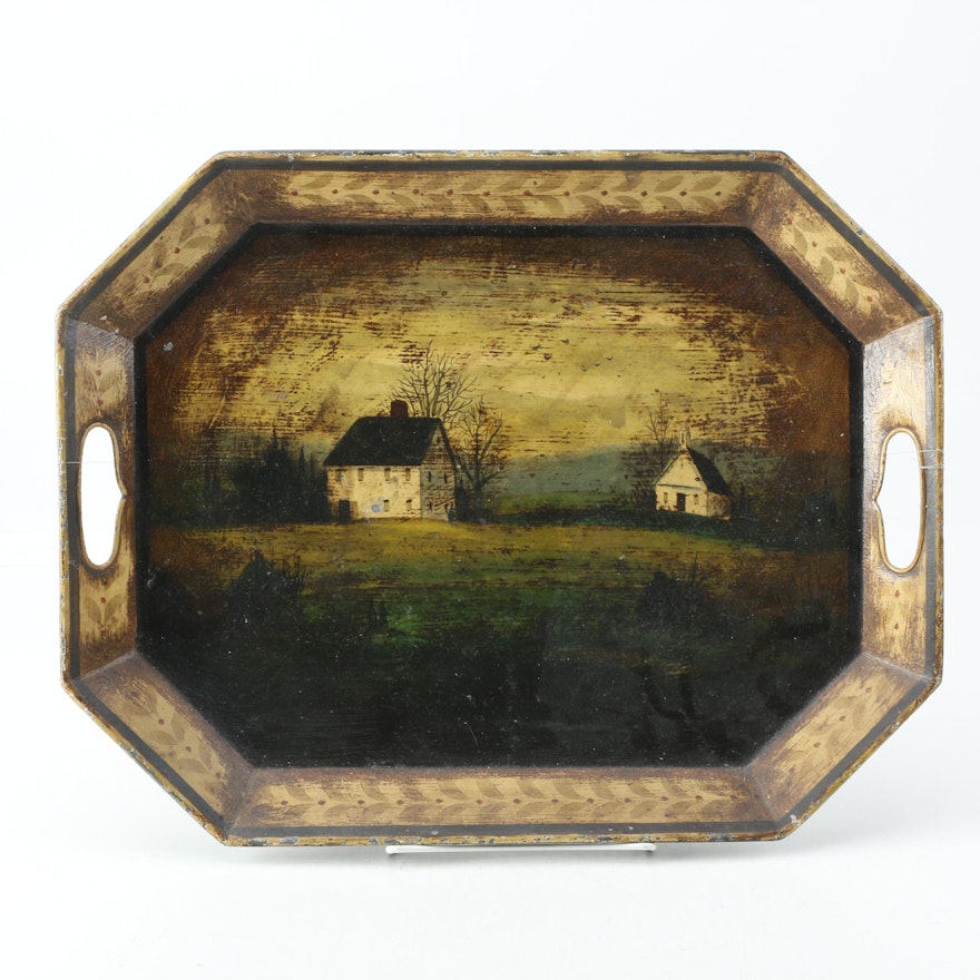 Early 20th Century Metal Painted Tole Tray