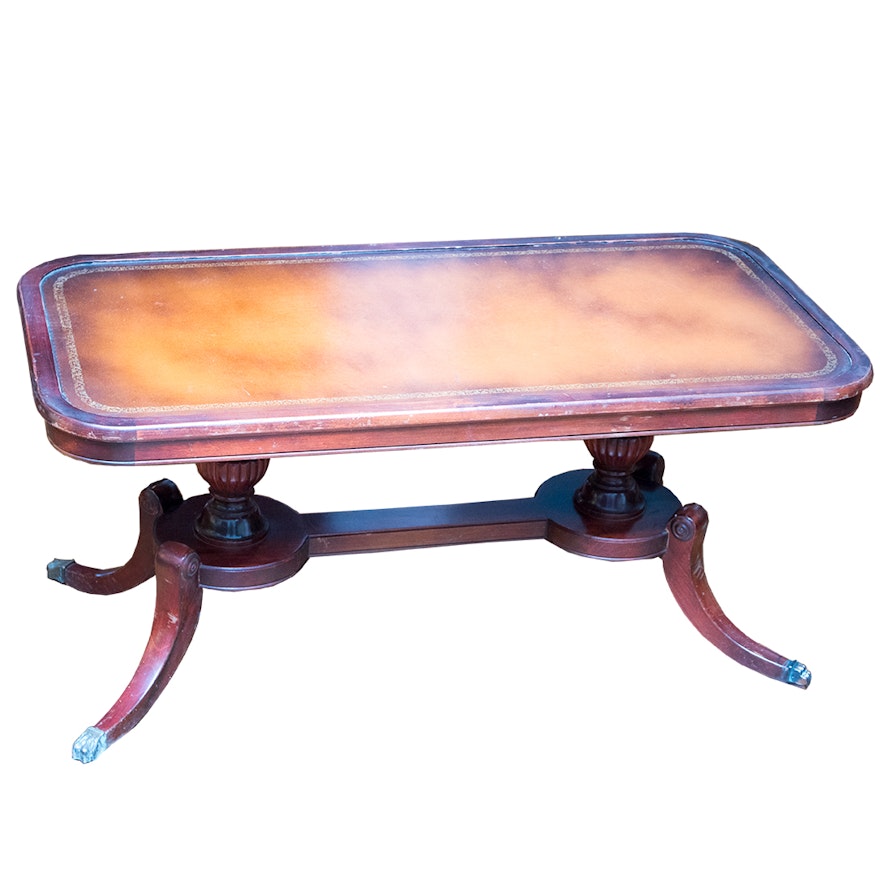 Duncan Phyfe Style  Coffee Table with Leather Inlay