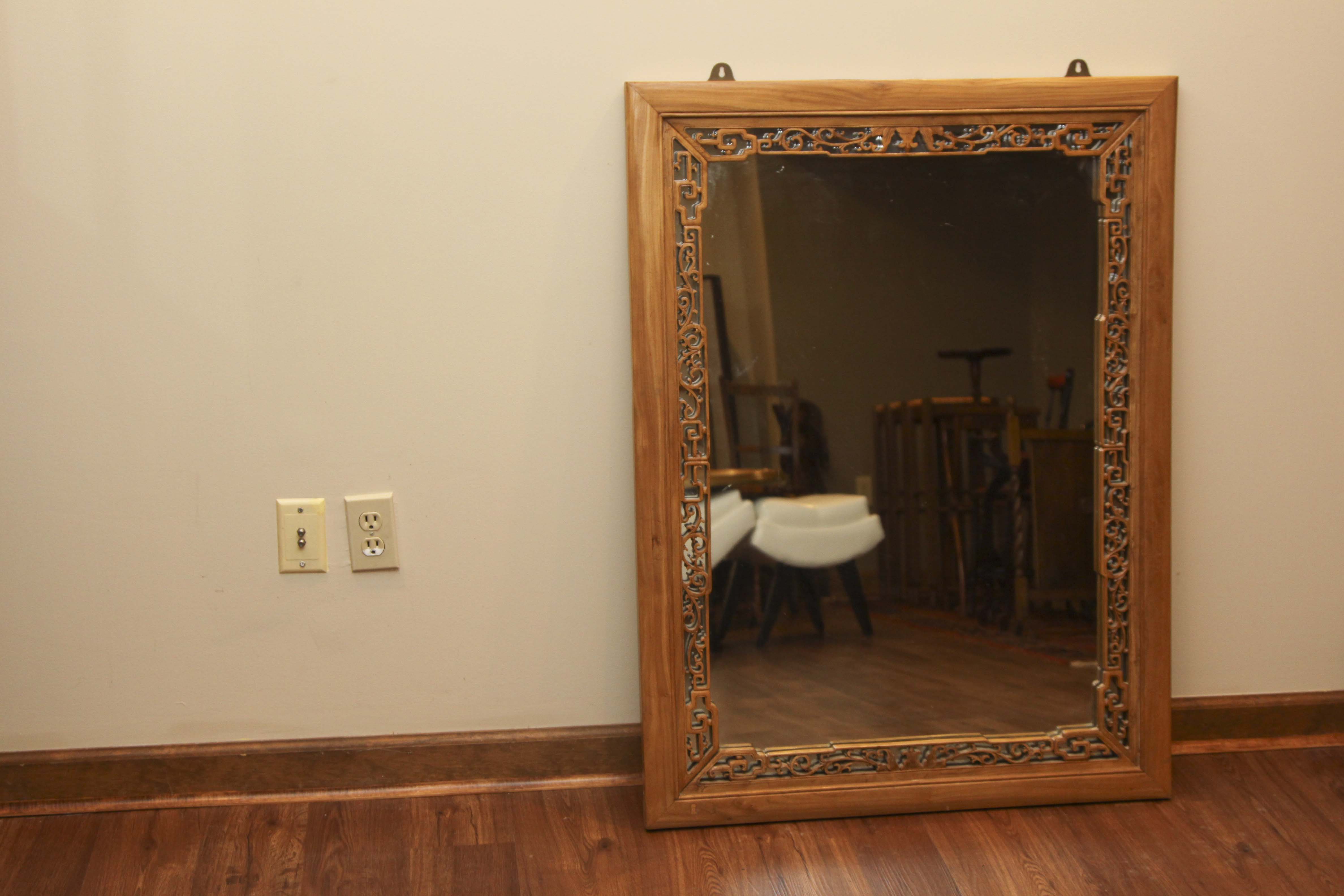 Asian Inspired Camphor Wood Side Tables and Mirror