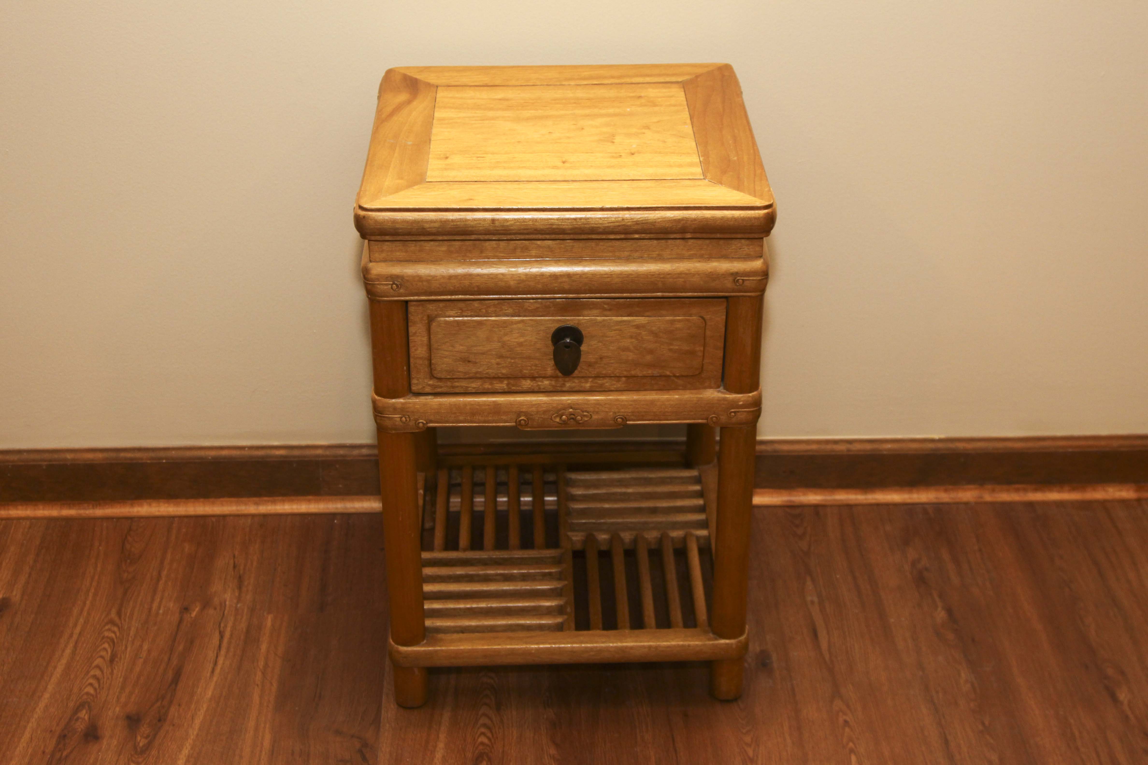 Asian Inspired Camphor Wood Side Tables and Mirror