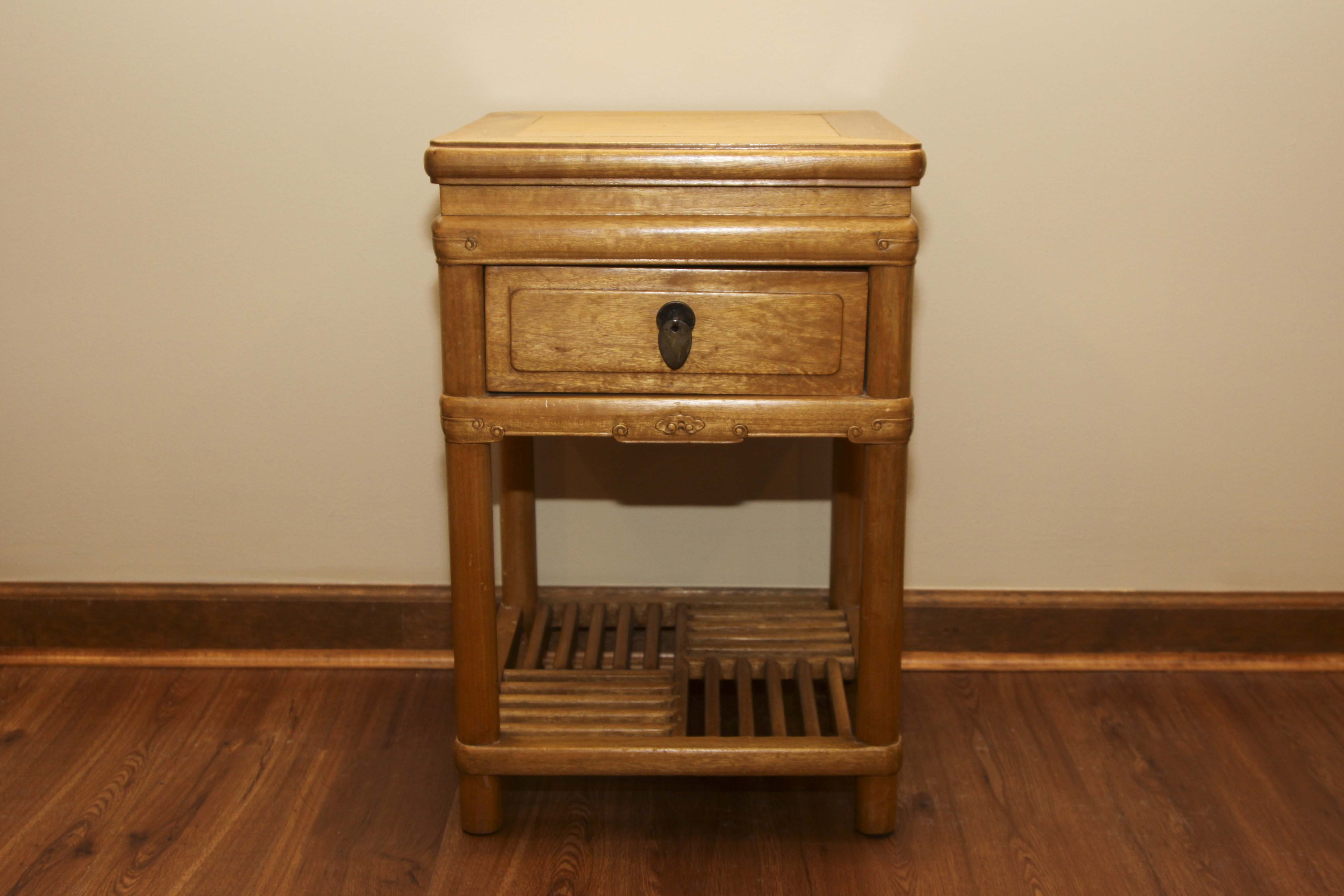 Asian Inspired Camphor Wood Side Tables and Mirror