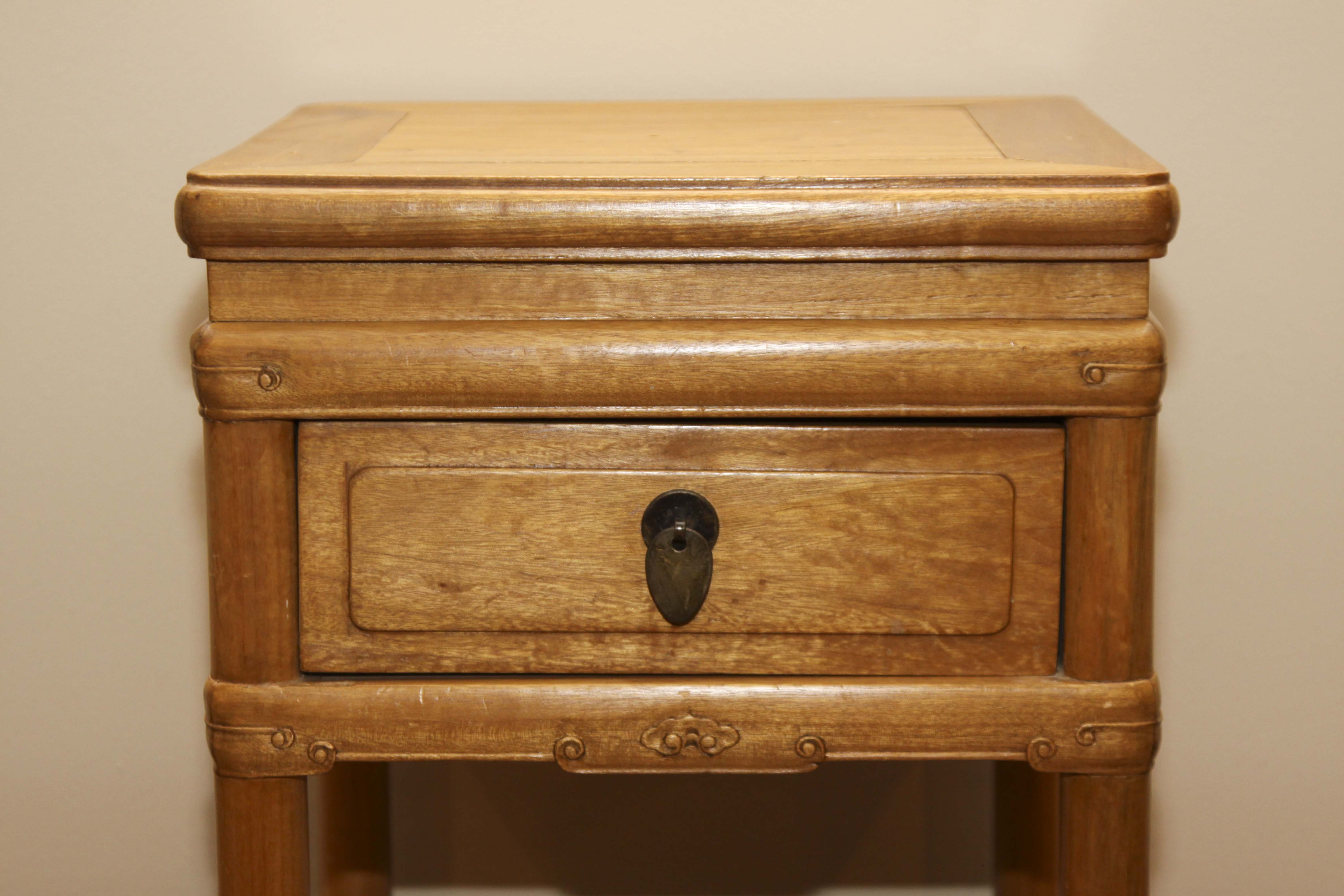 Asian Inspired Camphor Wood Side Tables and Mirror