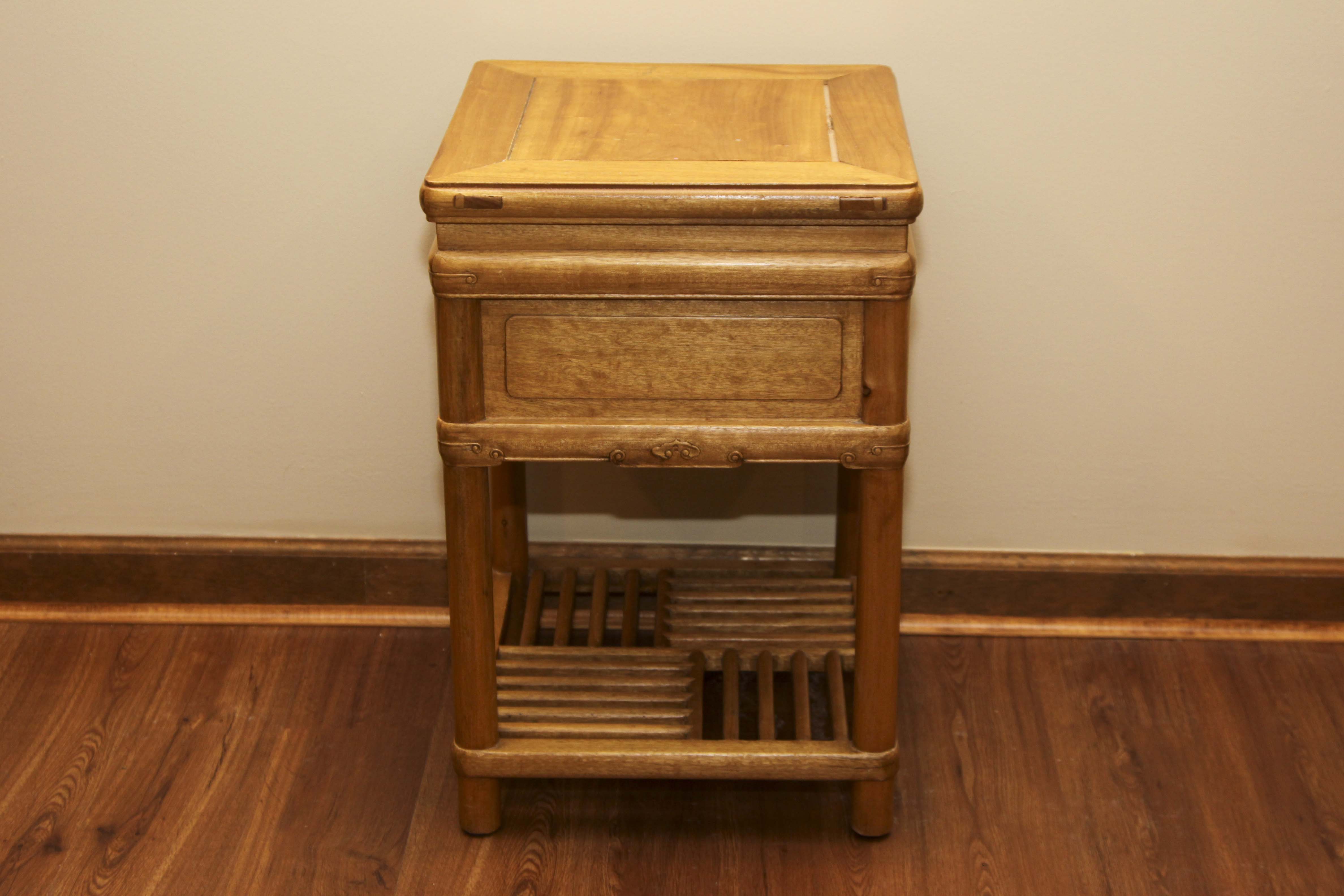Asian Inspired Camphor Wood Side Tables and Mirror