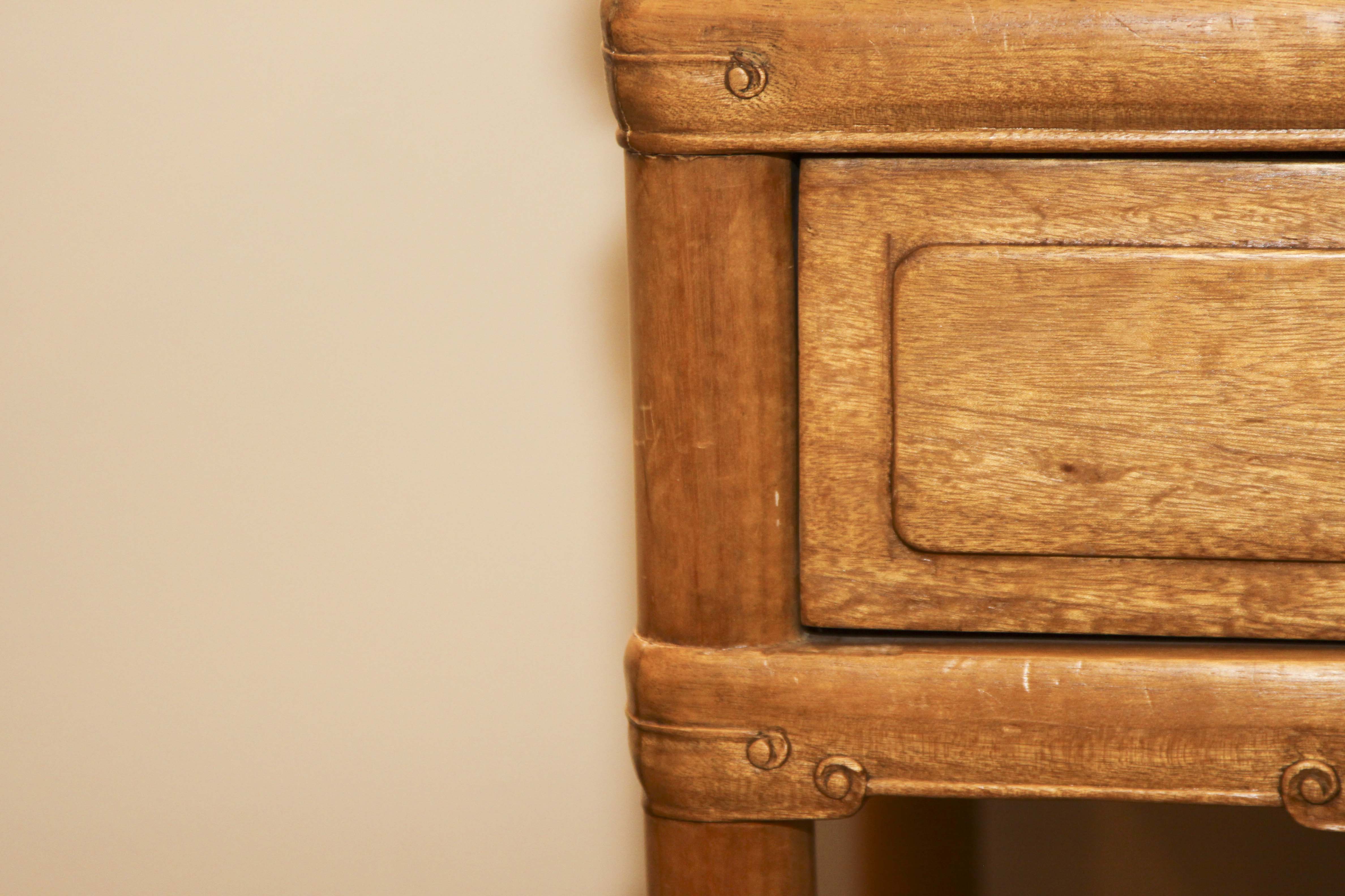 Asian Inspired Camphor Wood Side Tables and Mirror