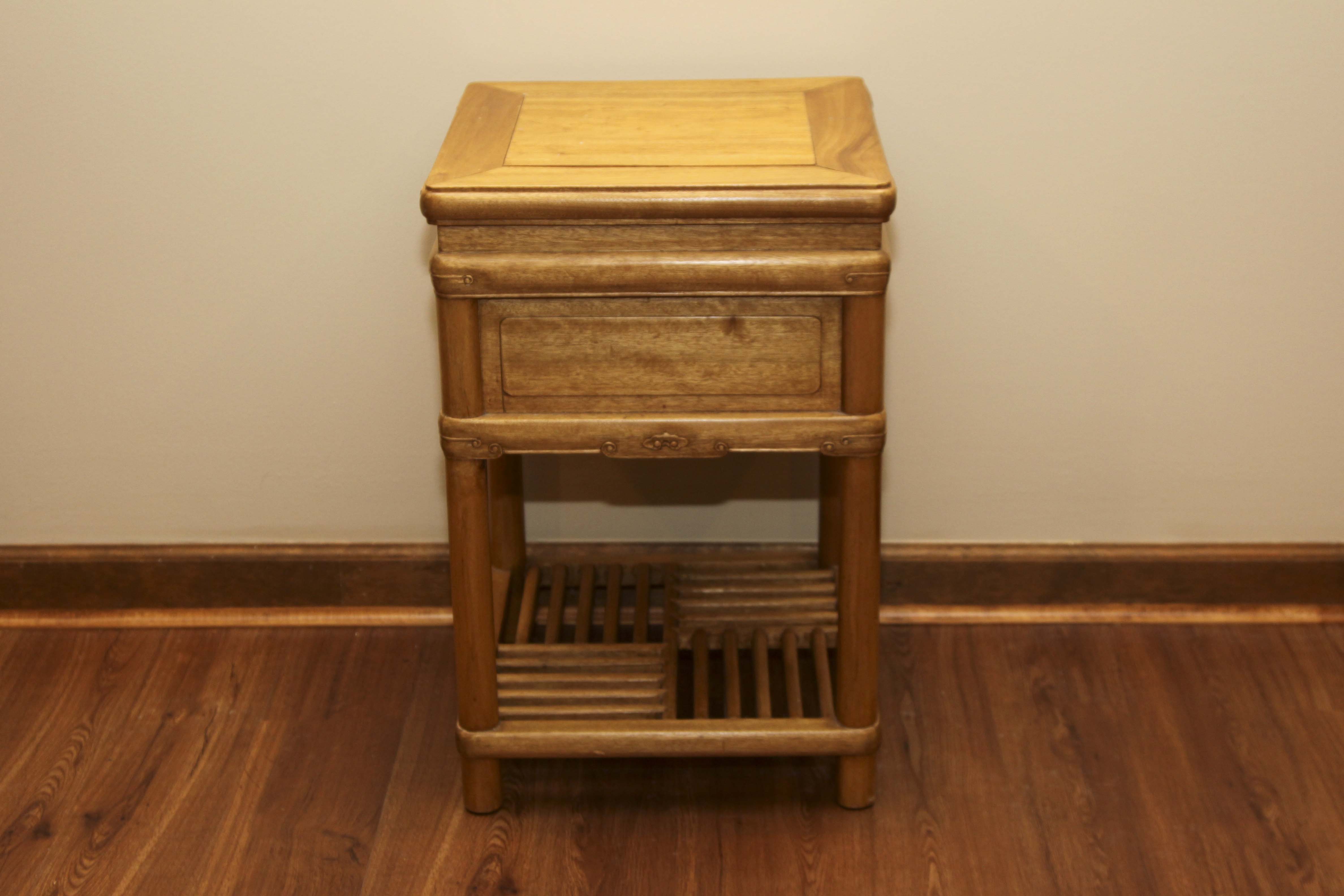 Asian Inspired Camphor Wood Side Tables and Mirror