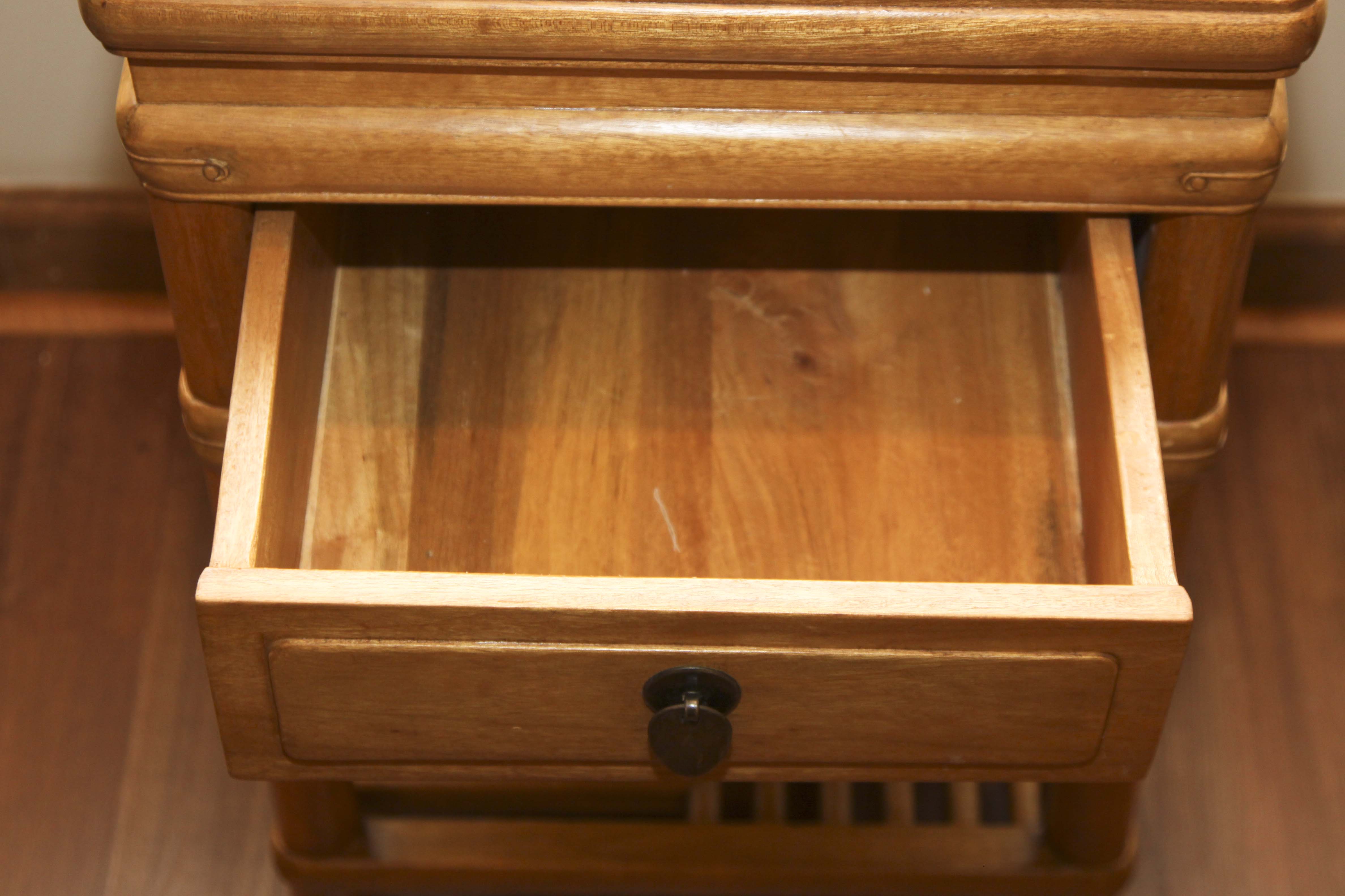 Asian Inspired Camphor Wood Side Tables and Mirror