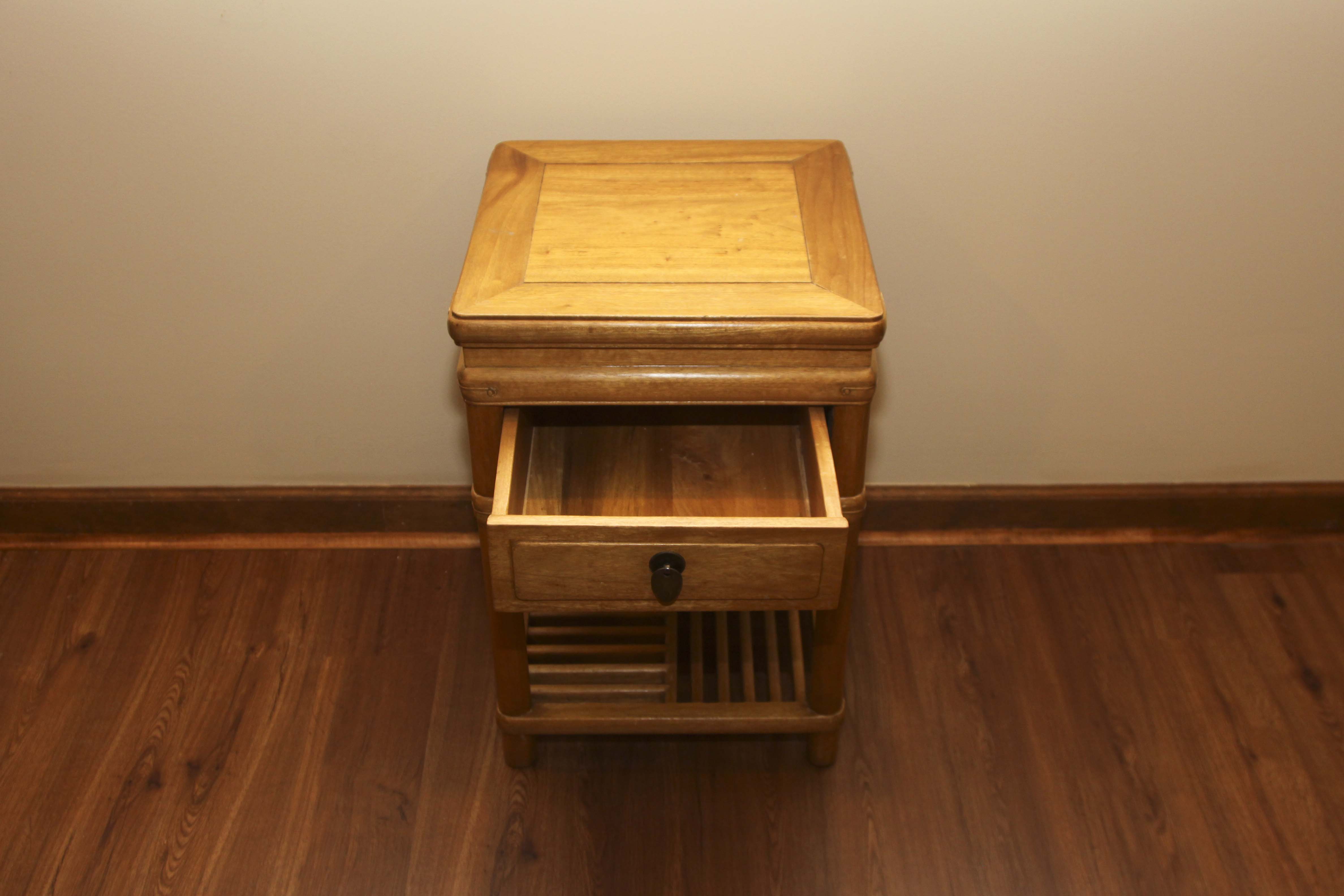 Asian Inspired Camphor Wood Side Tables and Mirror