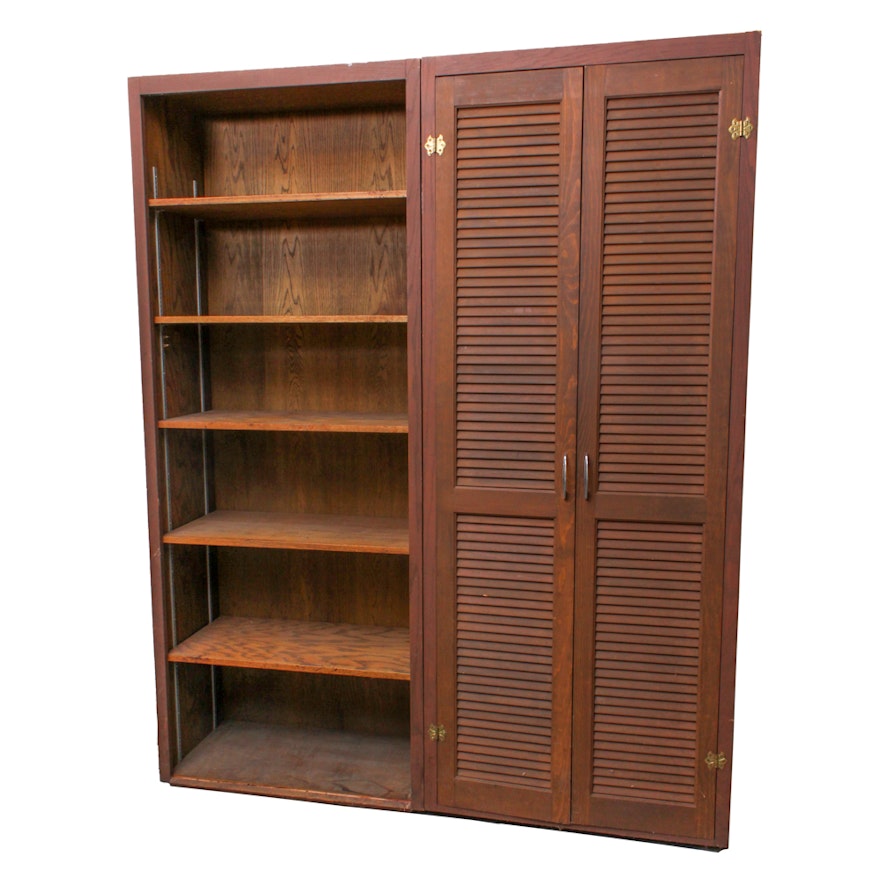 Pine Double-Bookshelf with Louvered Doors