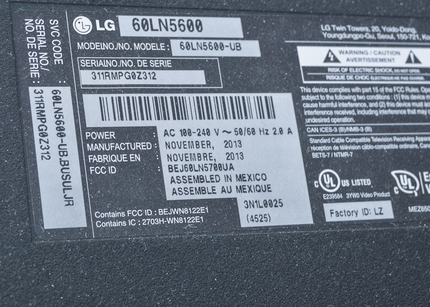 LG FLat Screen Television with Wall Mount