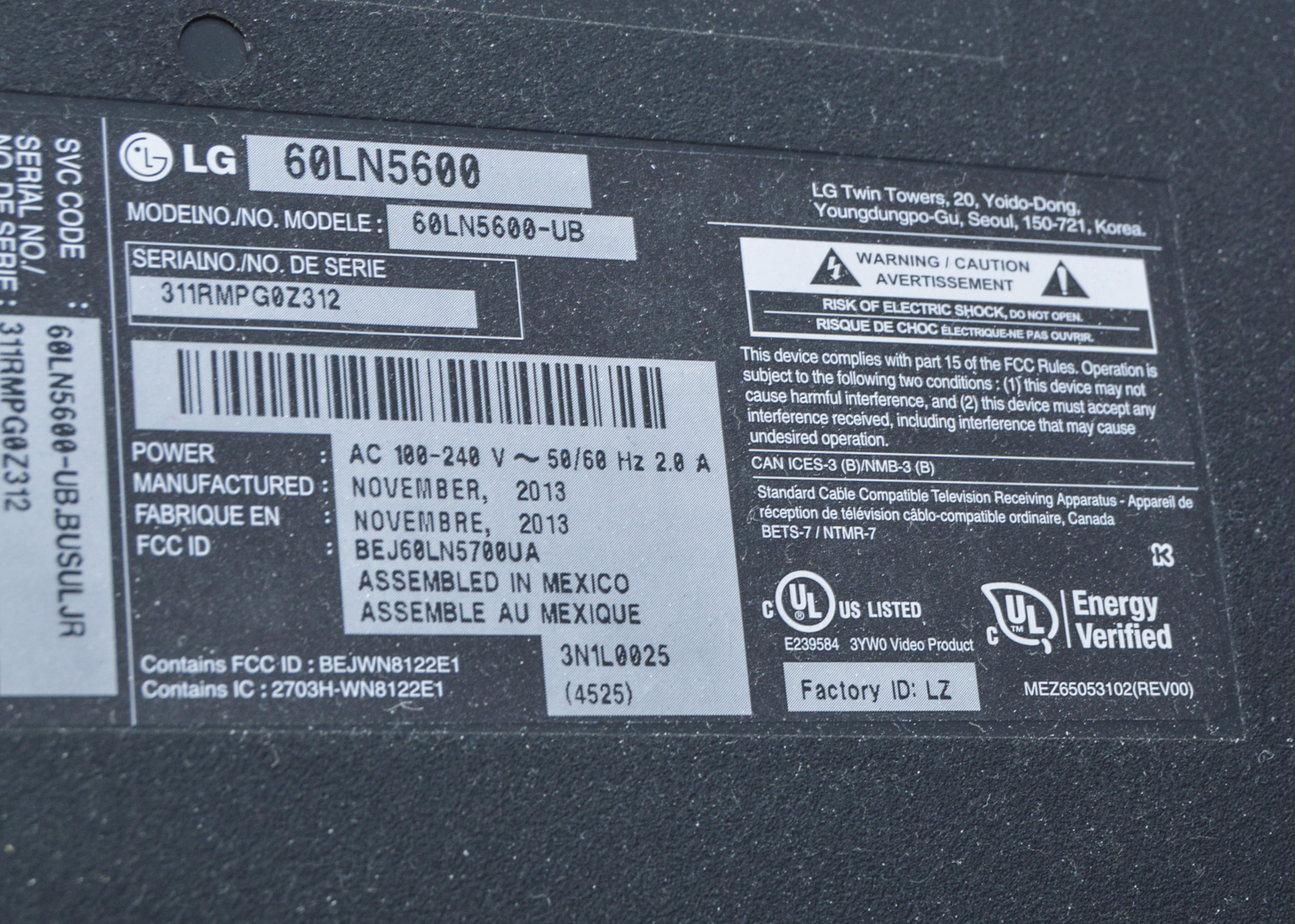 LG FLat Screen Television with Wall Mount