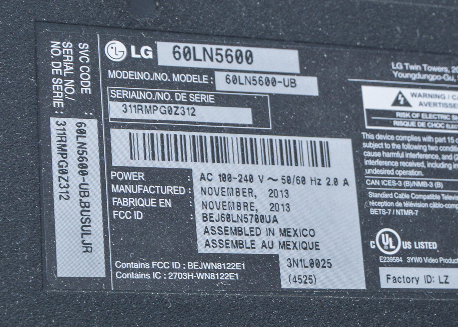 LG FLat Screen Television with Wall Mount