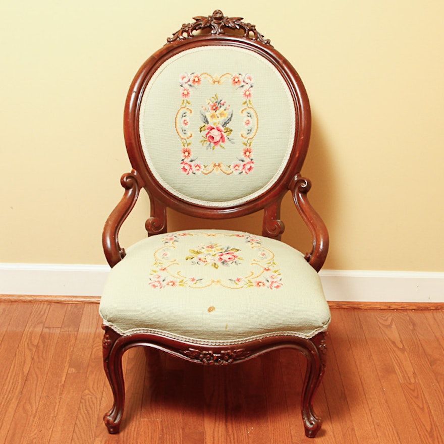 Victorian Style Chair with Needlepoint