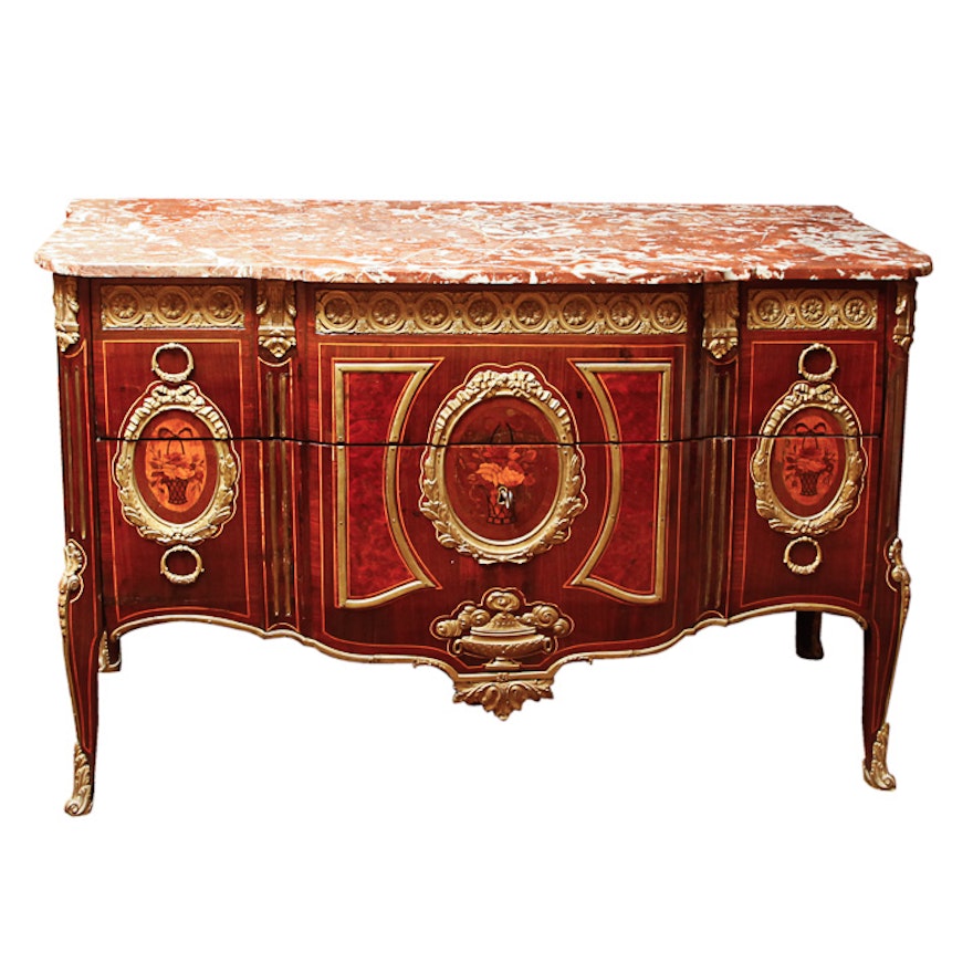 Vintage Louis XV-Style Marble-Top Ormolu Commode