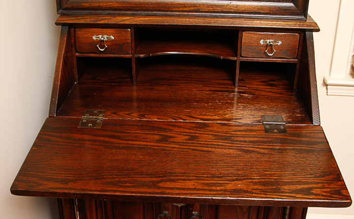 Bonnet Top Oak Secretary Desk