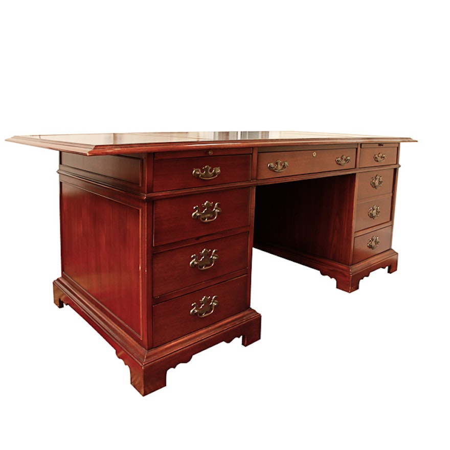 Double Pedestal Executive Desk with Leather Top by R-Way