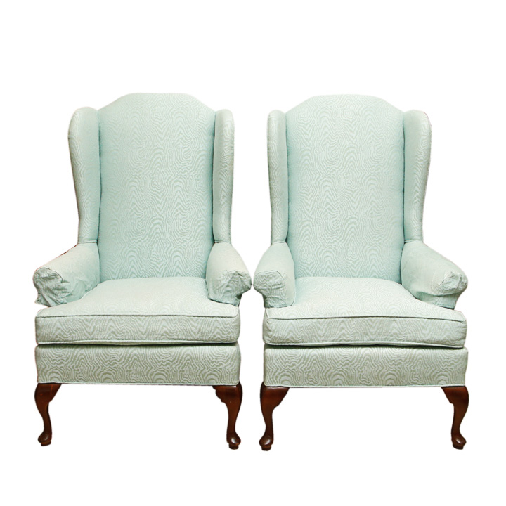 Pair of Vintage Queen Anne Style Wingback Chairs