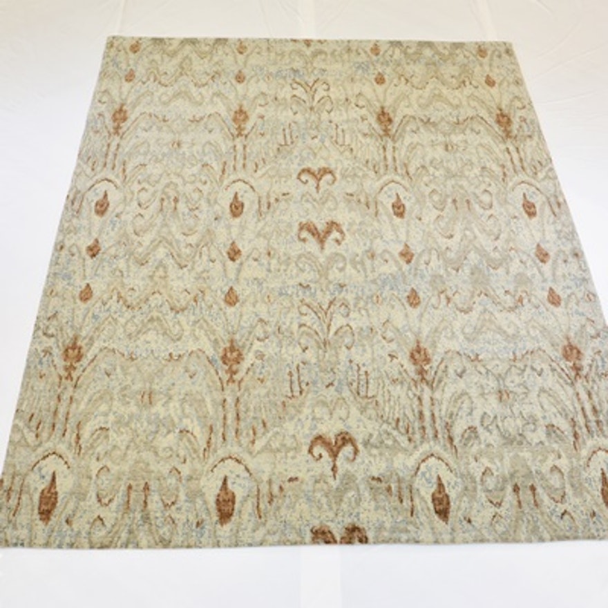 Hand-Knotted Jaipur Ikat Design Wool Area Rug